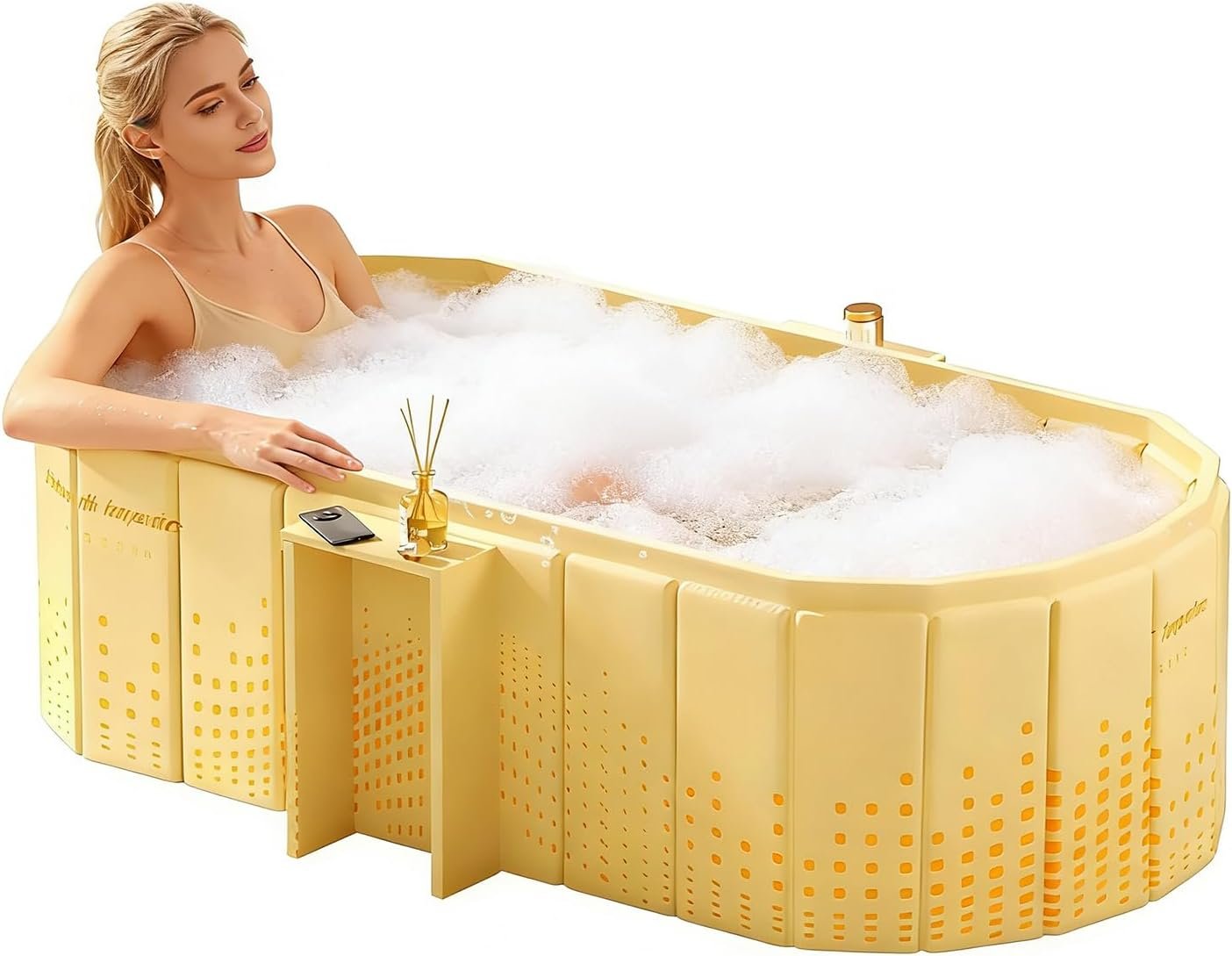 jessie 47 Inches Portable Bathtub, Foldable Ice Bath Tub for Adult, Bathroom Hot SPA Soaking Cold Plunge Tub Freestanding Bathtub Indoor Outdoor Yard (Gold)