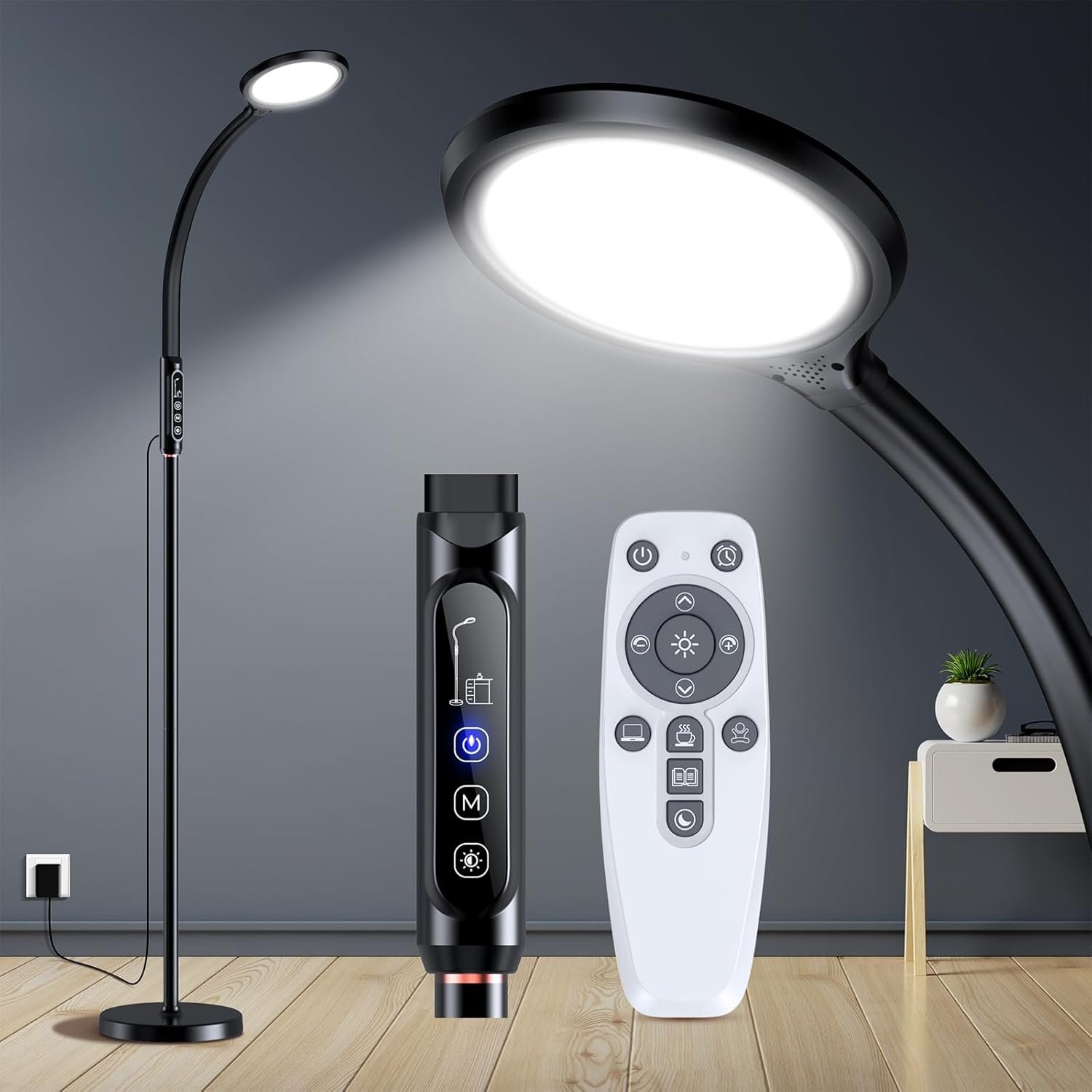 Happy Light Therapy lamp 11000 Lux, LED UV-Free Sunlight lamp,Full Spectrum Happy Therapy lamp with 10 Adjustable Brightness Levels, 2 in 1 Retractable Floor Sad Lamp (Black)