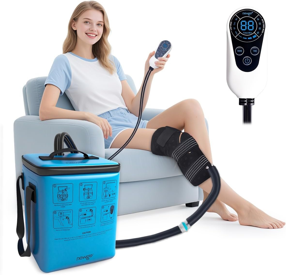 NEWGO Cold Therapy Machine with Programmable Timer & Quiet Pump – Lightweight Cold Pad for Knee/Shoulder After Replacement Surgery, Post-Op Swelling, Joint Pain, Arthritis, Sports Injuries