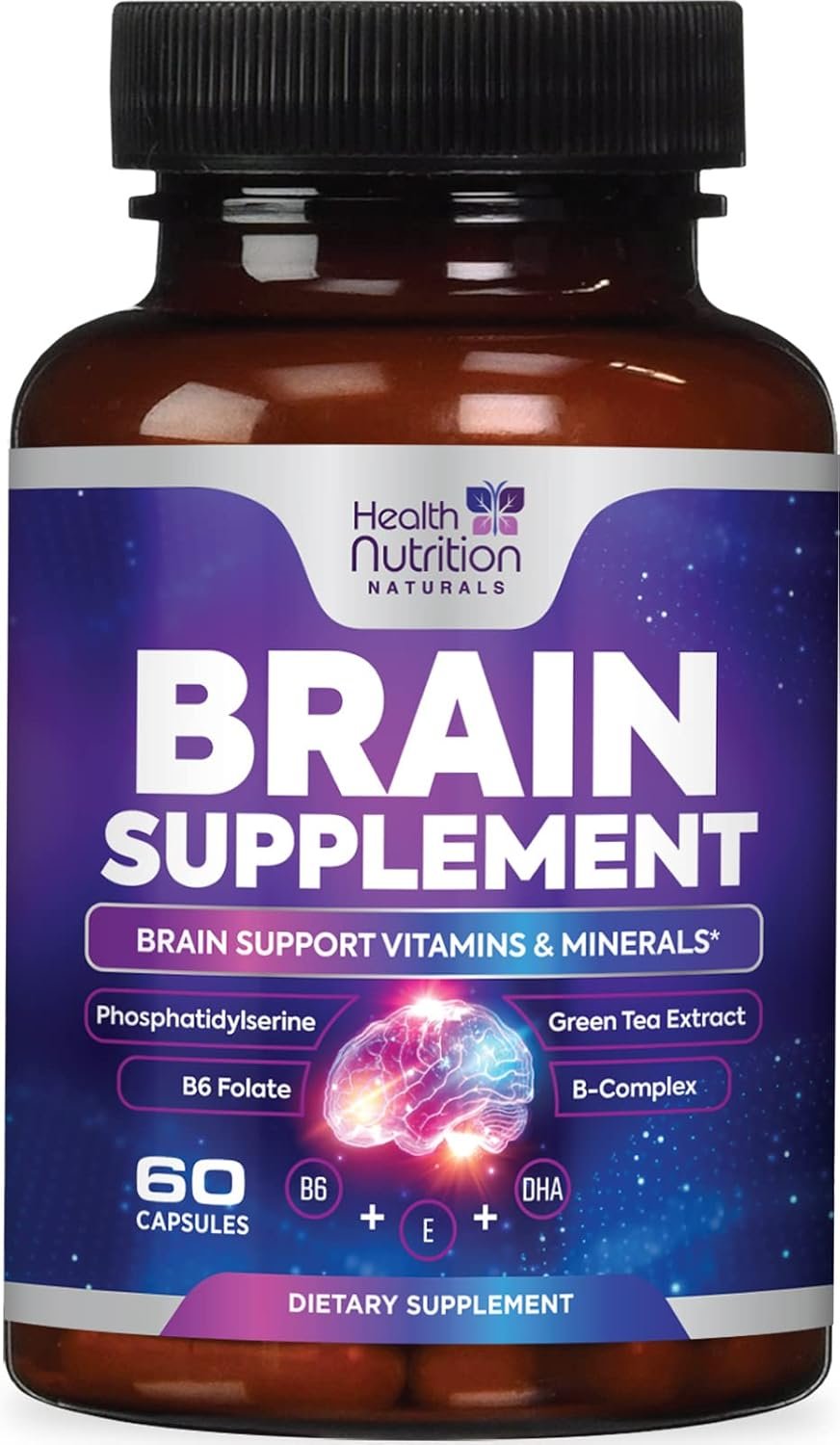 Brain Memory Supplement – 3X Strength Nootropics for Concentration, Clarity & Focus Support – Brain Health Cognitive Vitamins with Bacopa, Phosphatidylserine & DMAE, Brain Booster, 60 Capsules