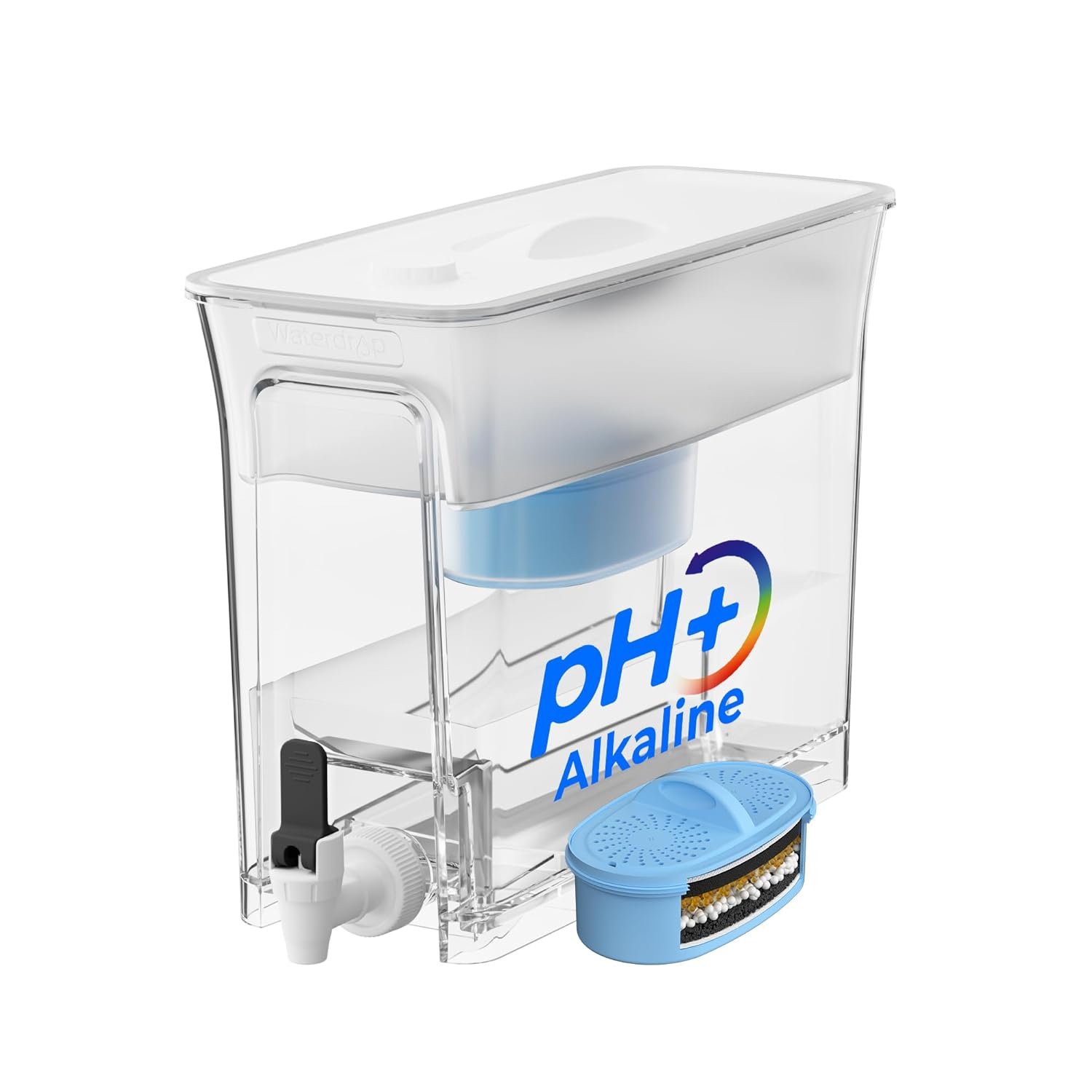 Waterdrop WFD-40W-L-A Water Filter Dispenser, Alkaline Filtration Water Purifier, 35-Cup Large Capacity, 100-Gallon Long-Life, Reduces Chlorine, PFOA/PFOS and More, BPA Free, White