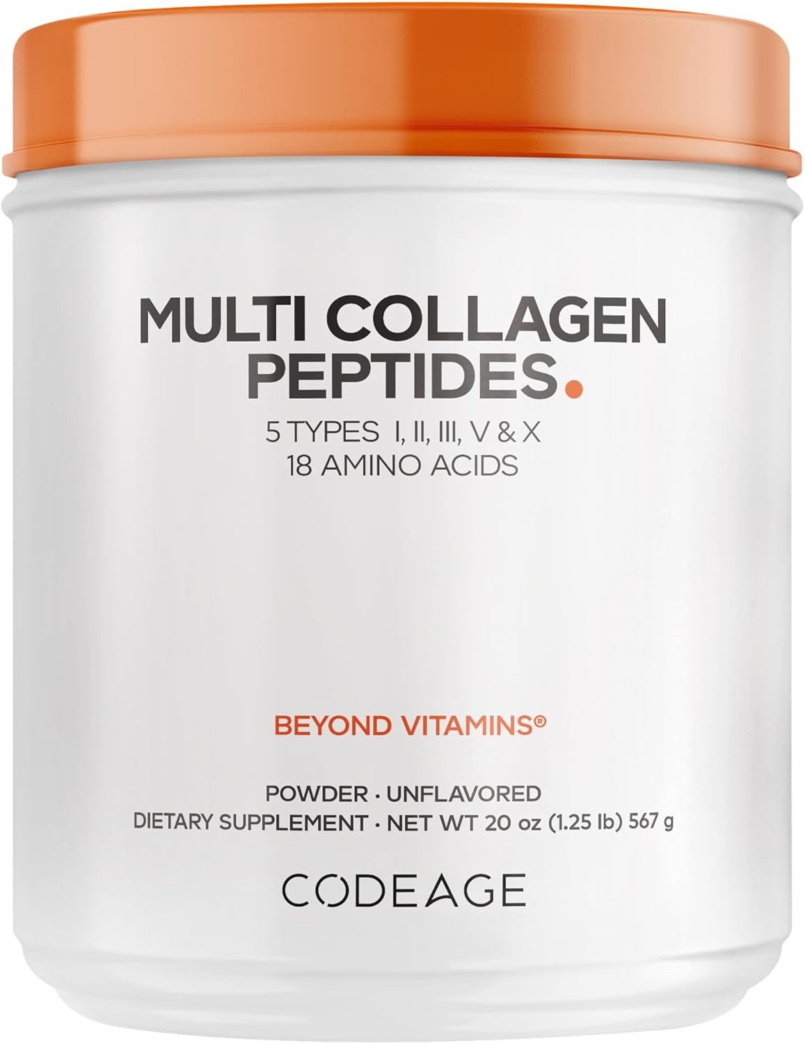 Codeage Multi Collagen Protein Powder Peptides, Hydrolyzed Collagen for Women & Men, Collagen Supplements, Grass Fed Bone Broth, 2-Month Supply, Unflavored, Type 1, 2, 3, 5 & 10, Non-GMO – 20 OZ