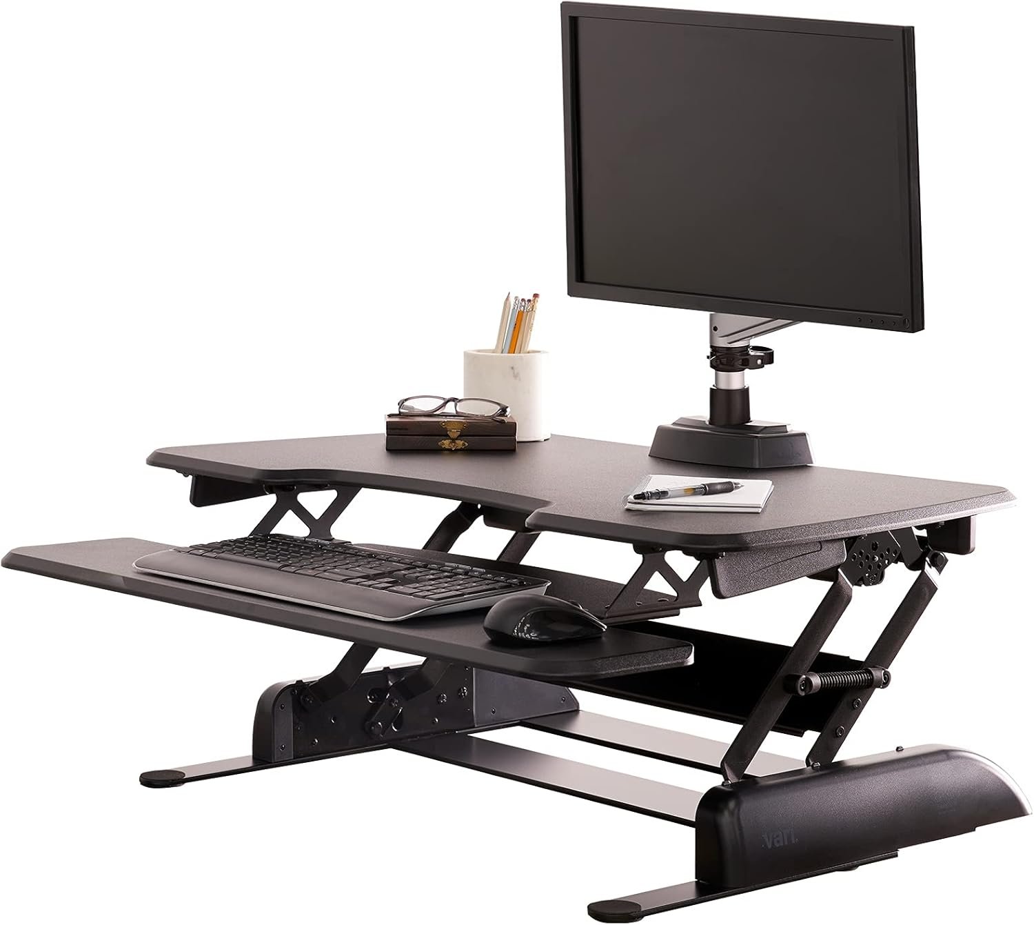 Vari – VariDesk Essential 36 – Two-Tier Standing Desk Converter for Monitor & Accessories – Height Adjustable Sit Stand Desk – Fully Assembled Monitor Riser for Home Office – 36″ Wide, Black