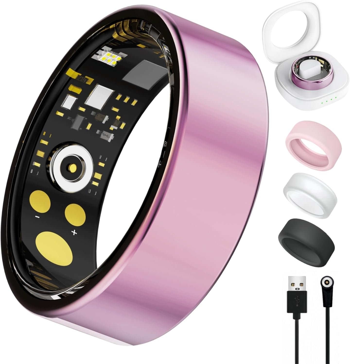 Smart Ring for Women Men, Health Tracker with Heart Rate/Blood Oxygen/Blood Pressure/Sleep Monitoring/Step Counting, IP68 Waterproof Fitness Ring, No App Fees for iPhone & Android (Lavender Pink, 7#)