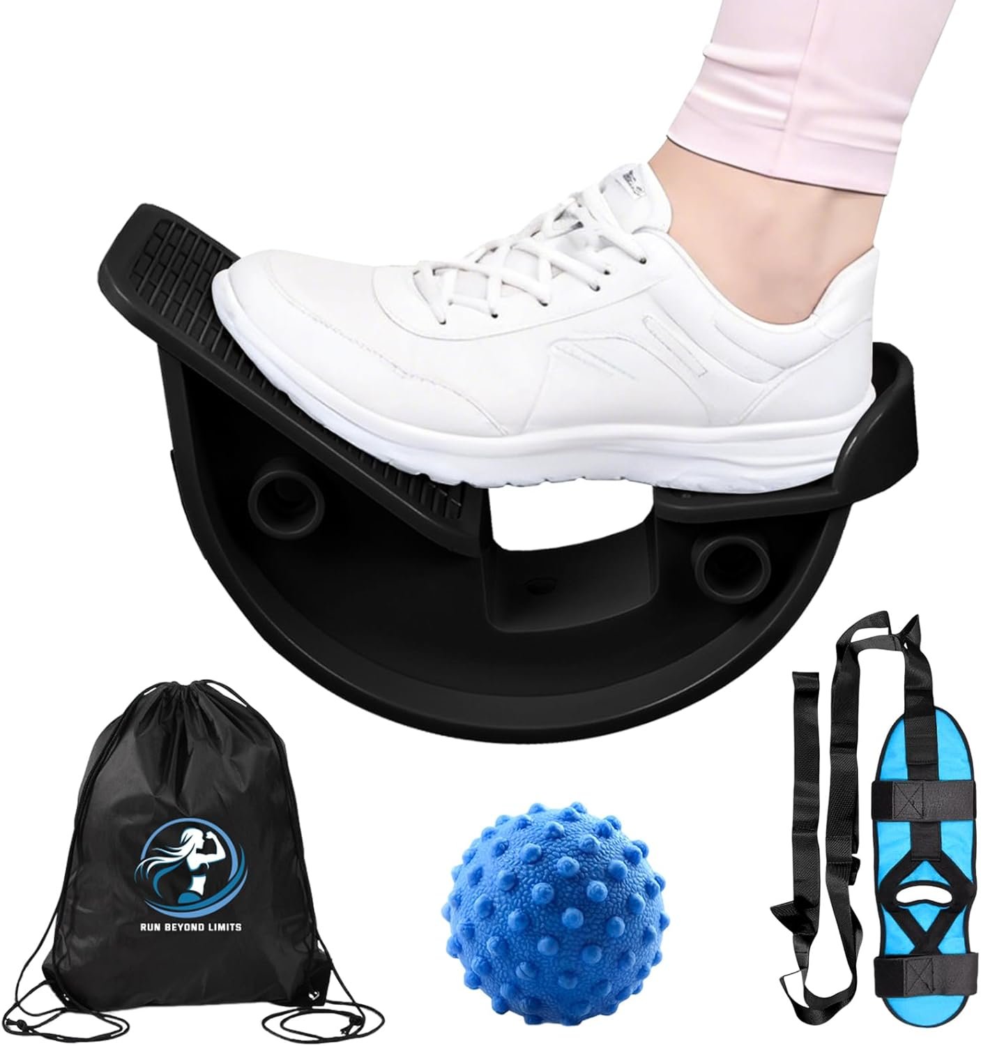 JIURUN Calf Stretcher and Foot Rocker for Plantar Fasciitis – Leg Stretching Strap, Hamstring and Calf Stretcher, Suitable for Stretching Legs and Thighs