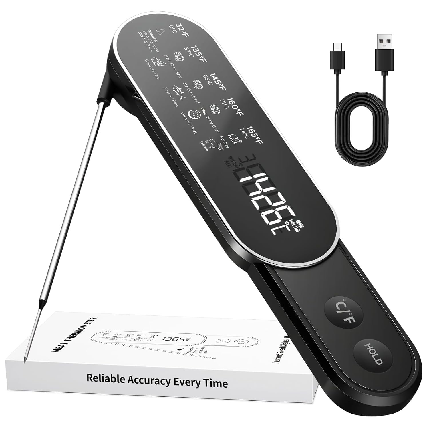 Smart Meat Thermometer Digital with Ultra-Fast 0.5 Sec Instant Read, Oven Safe for Grill, BBQ, Smoker, Candy