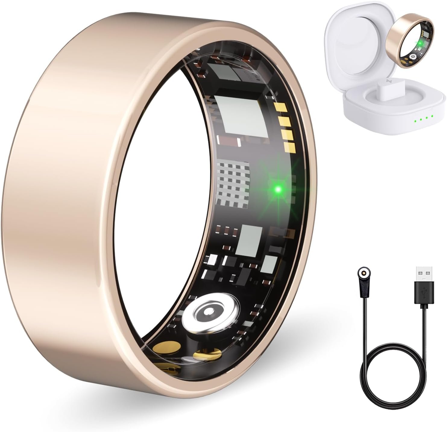 Smart Ring for Women Men Fitness Ring with Sleep Tracker, Blood Oxygen, Heart Rate, Step Tracker, IP68 Waterproof Health Ring for iOS & Android,No Subscription Fee (Rose Gold, 7#)