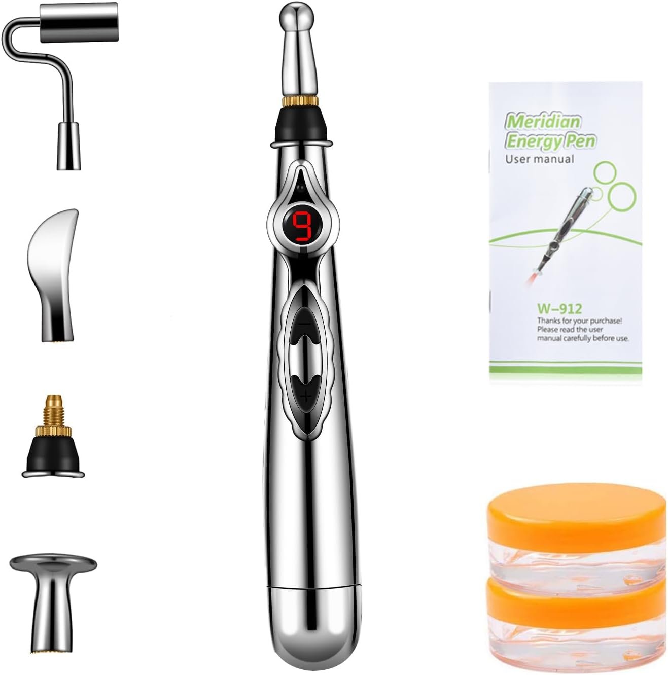 5-in-1 Massage Acupuncture Pen, Electronic Pain Relief Therapy, Meridian Energy Massager Pen Self Massage Tools Muscle Healing with Massaging Gel