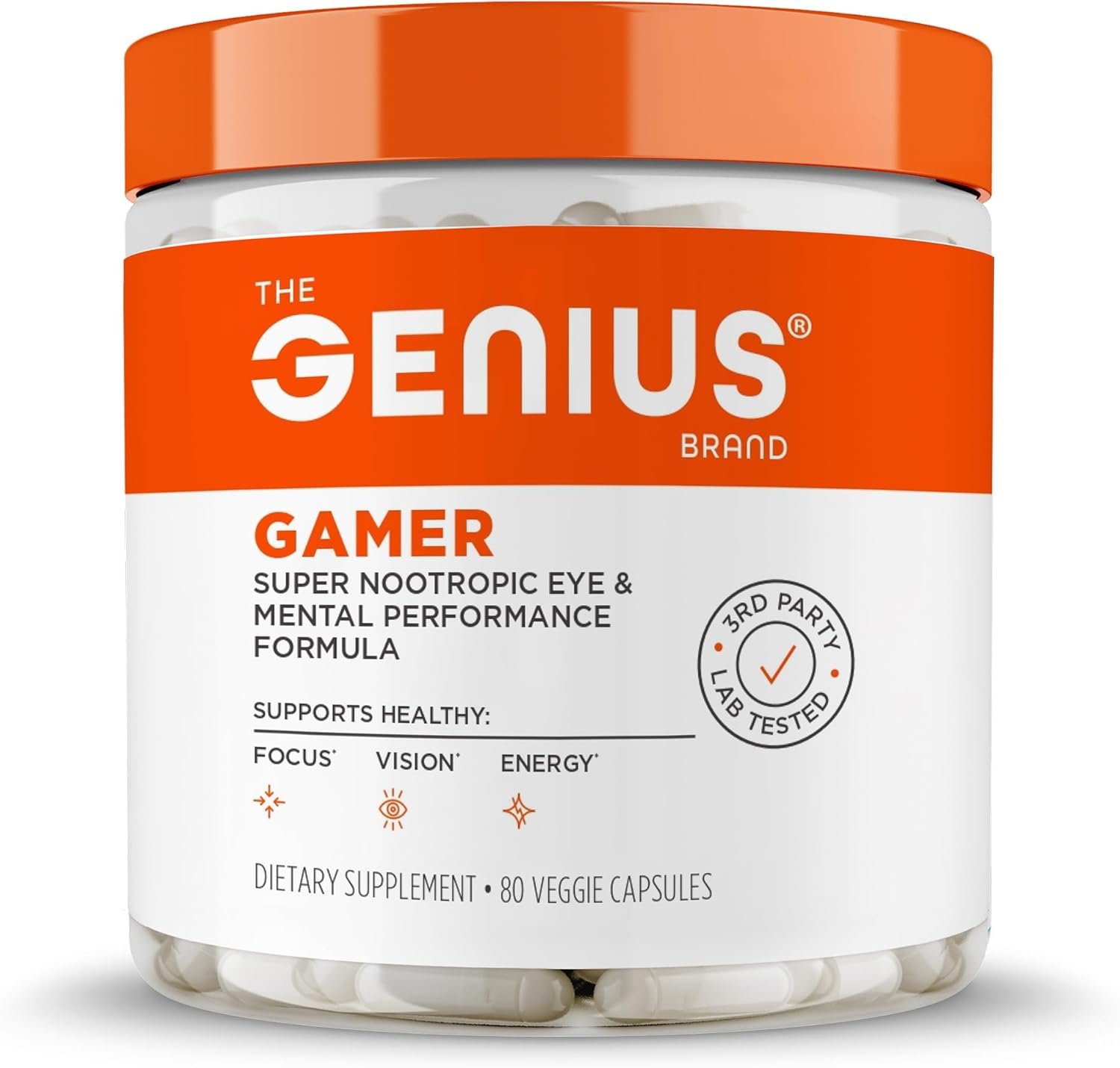 Genius Gamer, Gaming Focus Supplement, 80 Pills – Elite Nootropic Performance Booster – Boost Brain & Mental Clarity, Reaction Time & Concentration – Blue Light Support with Lutemax