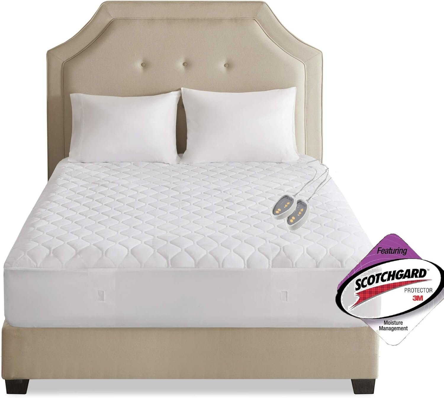 Beautyrest 3M Scotchgard Heated Mattress Pad – Electric Bed Warmer with 5 Heat Settings, 10 Hr Auto Shut Off Timer, All Around Elastic Deep Pocket, UL Certified, Machine Washable, White Full