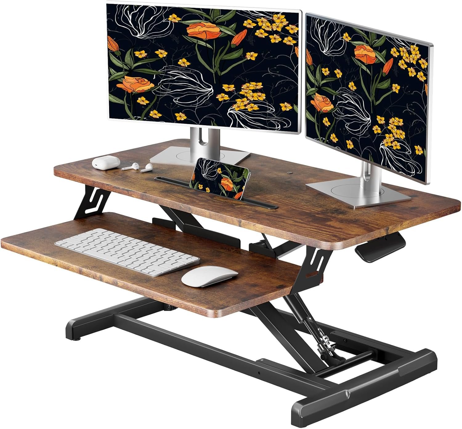 JOY worker Standing Desk Converter, 32″ Wide Height Adjustable Sit Stand Up Desk Riser with Keyboard Tray, Desktop Workstation Riser for Home Office Computer Laptop, Particle Board, Rustic