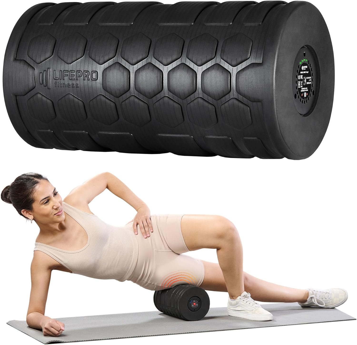 LifePro Surger Vibrating Foam Roller — Electric 4-Speed Deep Tissue Massager with Built-in Timer — Full Body Massage and Comfort for Back, Legs or Lats