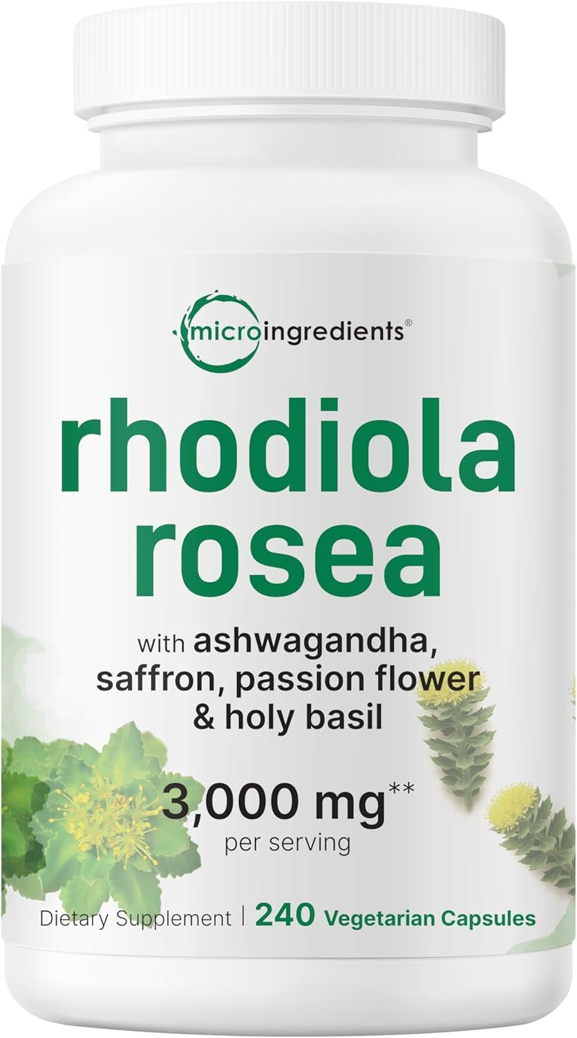 Micro Ingredients Rhodiola Rosea Supplement, 240 Vegetarian Capsules | Rhodiola Rosea Extract Powder with Ashwagandha, Saffron, Passion Flower & Holy Basil | Non-GMO, Gluten Free