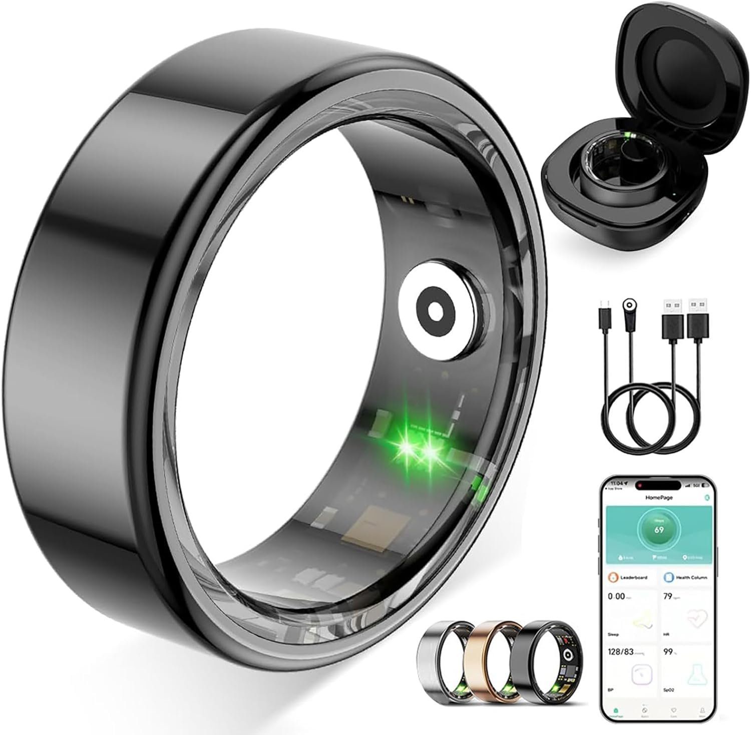 Smart Ring for Women Men(Black, Size 10)