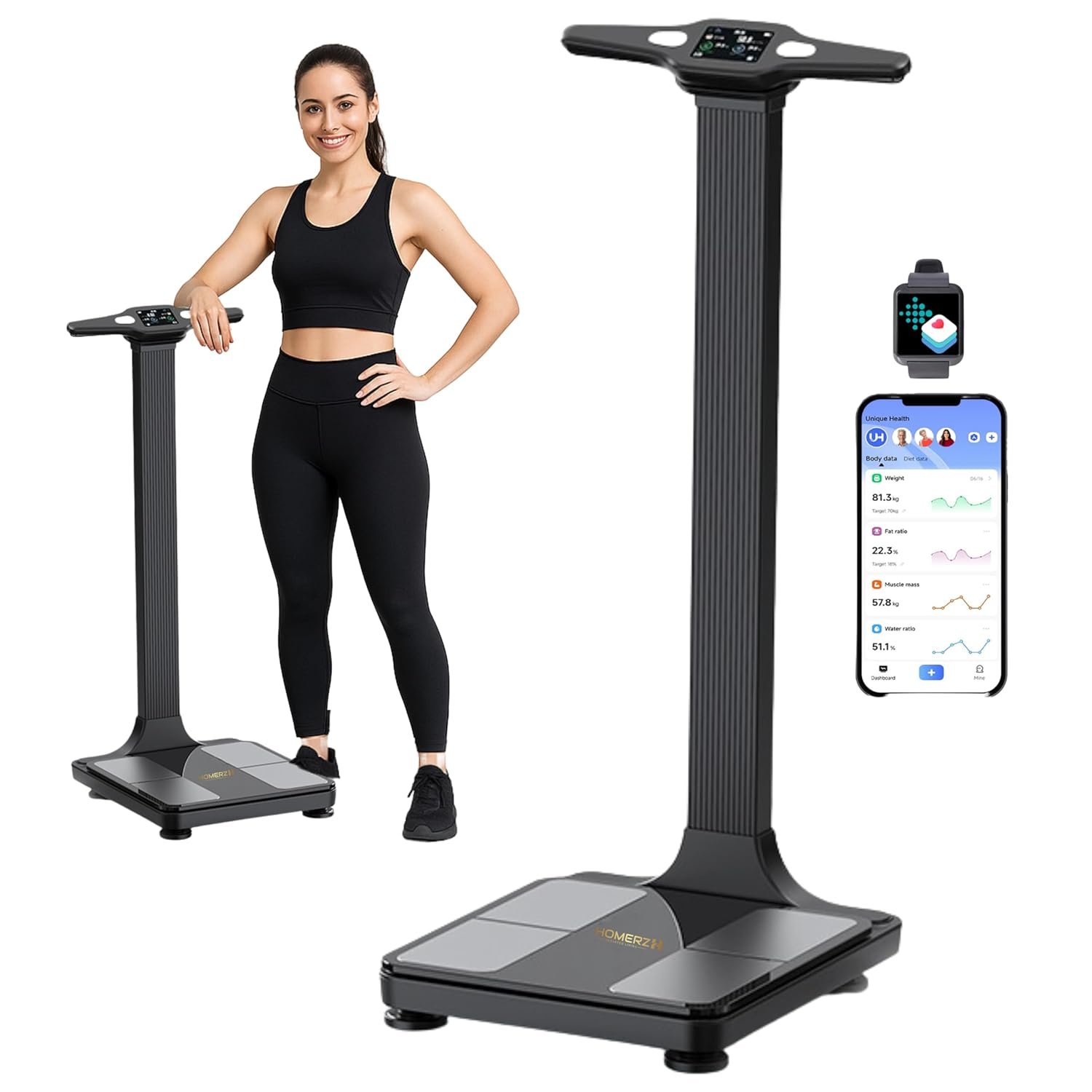 Homerz Smart Scale Pro Max – Bend-Free Smart Scale with BMI, Body Fat, Muscle Mass, Full Body Composition Scale with Digital Weight Tracking, Body Scan Scale with Handle, Body Fat Scanner