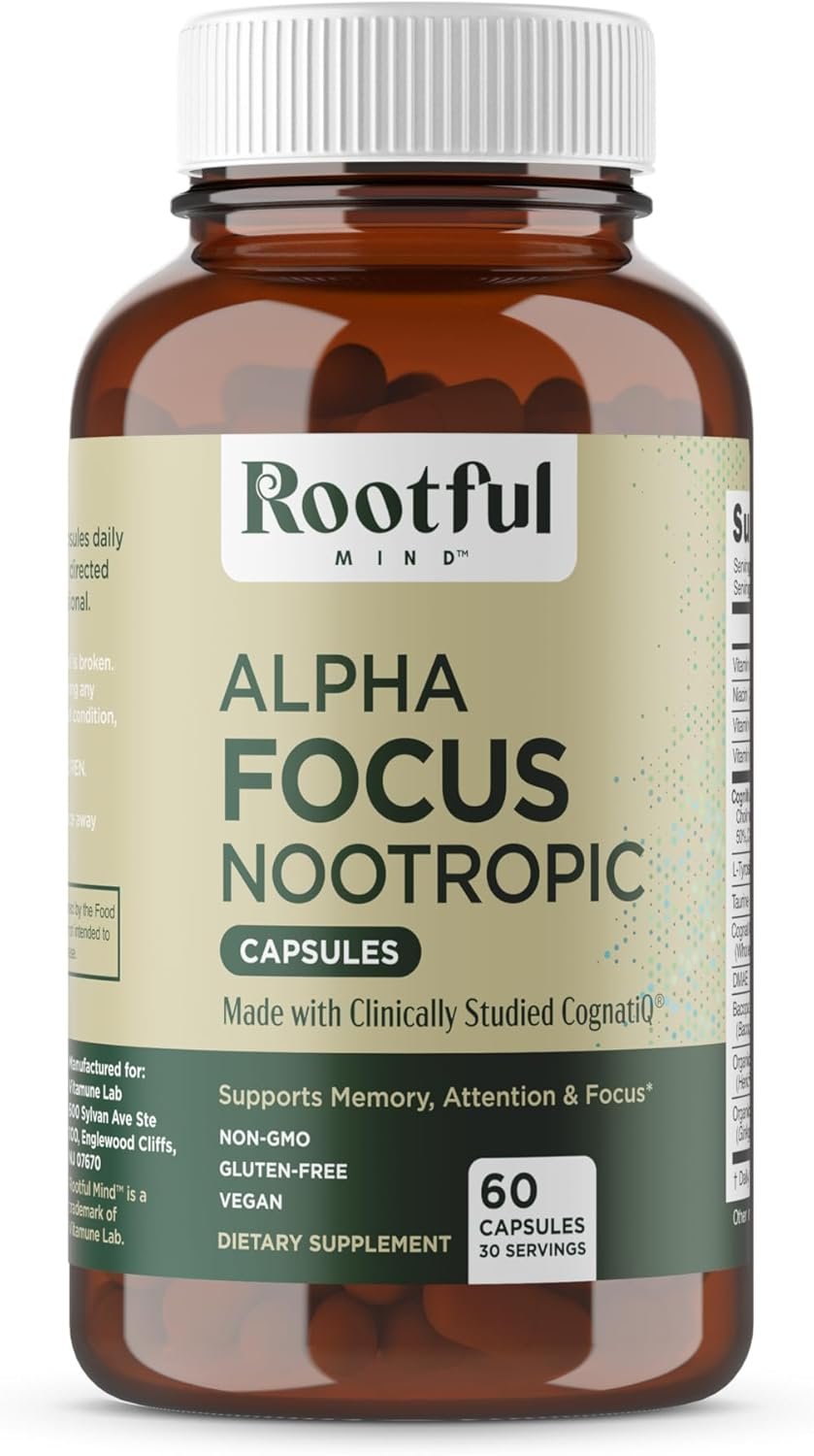 Alpha Focus Nootropic – Memory and Focus Brain Booster Supplement with Choline, Citicoline, GPC, L-Tyrosine, Bacopa Monnieri, DMAE, Gingko Biloba, Lion’s Mane, Niacinamide – 60 Capsules