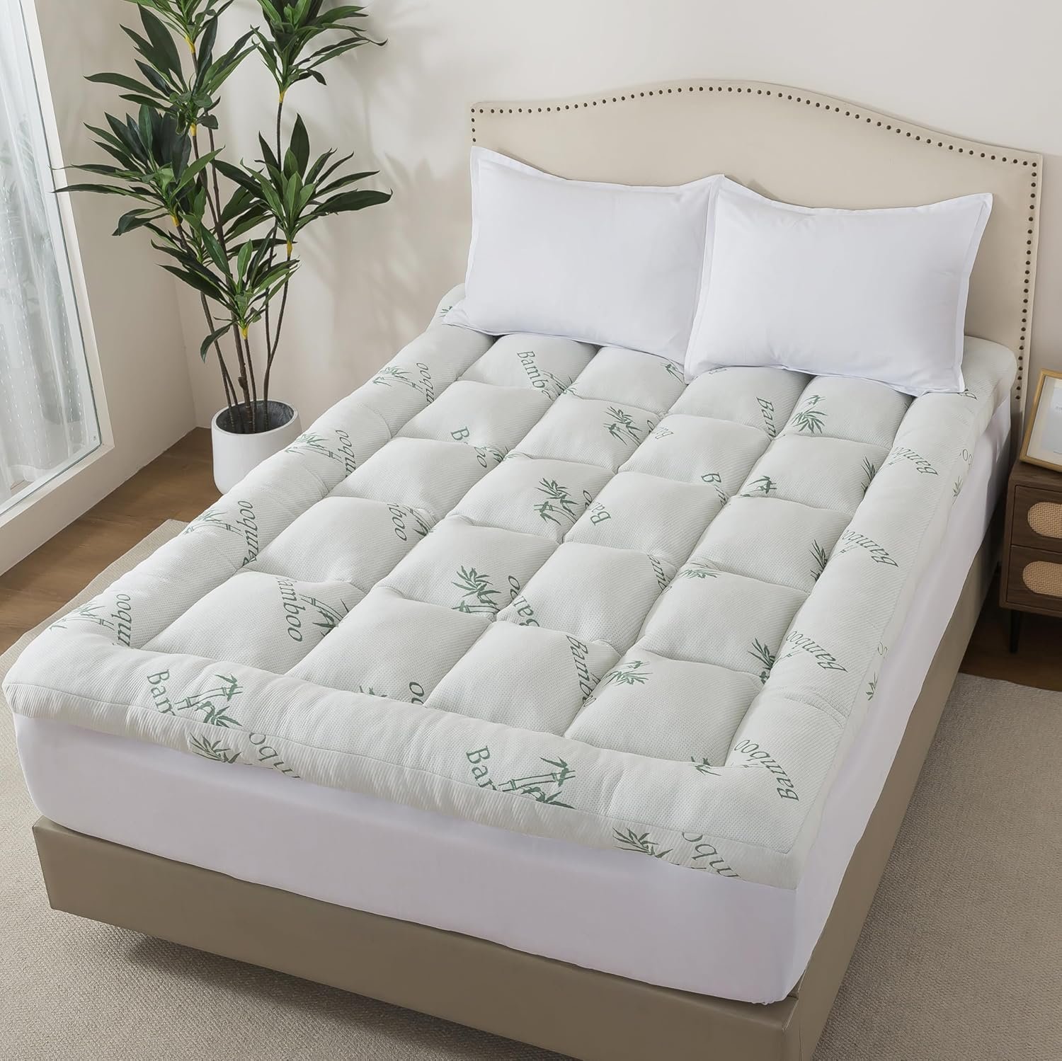 ELNIDO Queen® 3 Inch Memory Foam Mattress Topper Queen – Cooling Breathable Bamboo Viscose Pillow Top for Hot Sleepers, 1700 GSM Fill, Ultra Soft Mattress Pad for Back Pain Relief, 3″x60″x80″