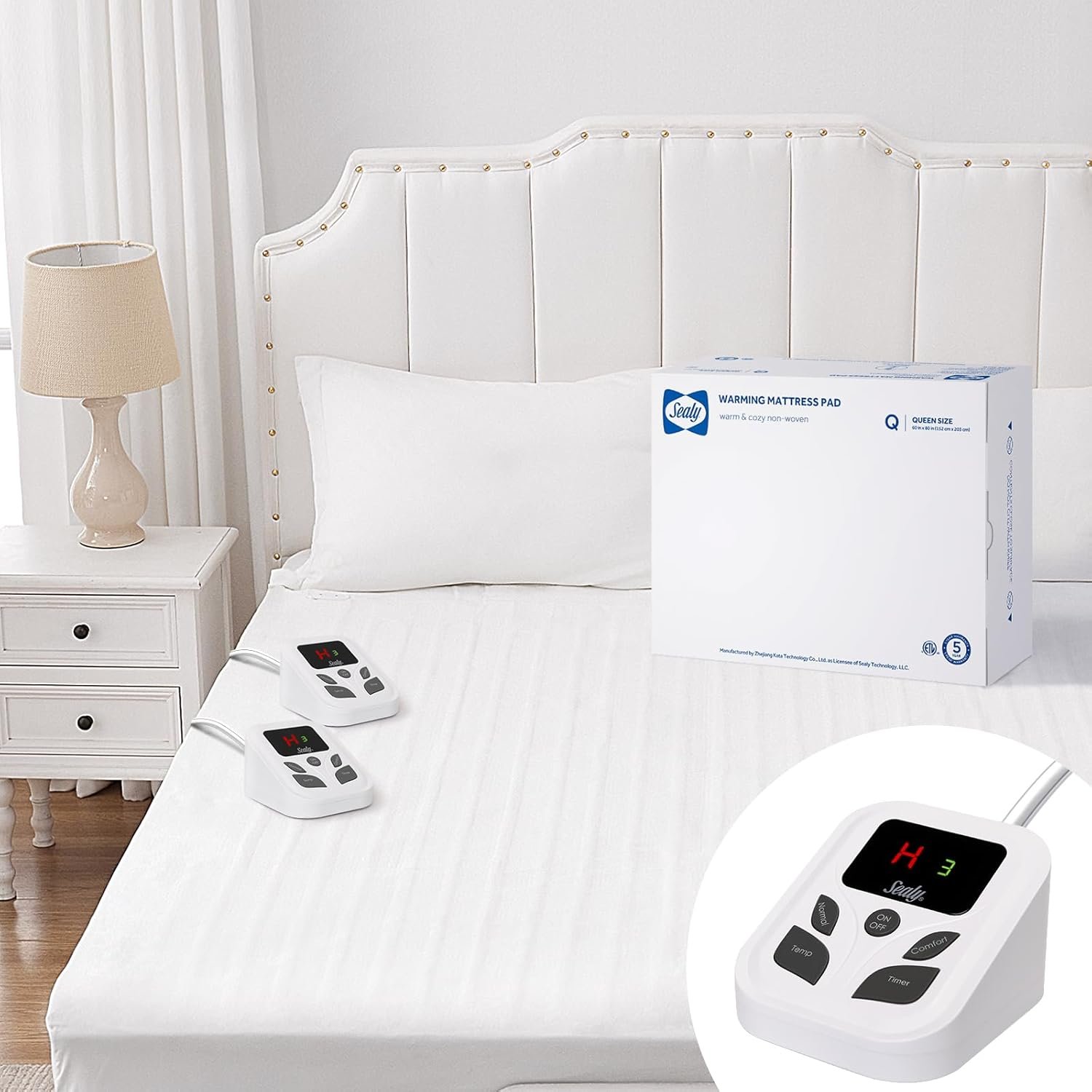 Sealy Heated Mattress Pad Queen Size 60×80 Inch with Dual Control 10 Heated Settings | Zone Heating Electric Mattress Pad | Auto Shut Off 1-9 Hours| Fit Up to 17″ Deep Pocket | Machine Washable