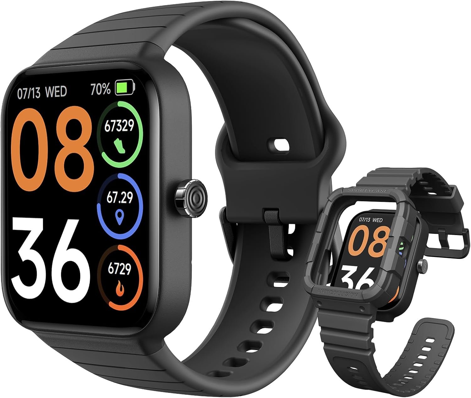 SKG Smart Watch for Men Women (Answer/Make Call), Alexa Built-in, Extra Black Band, 100+ Sports 1.8″ Fitness Tracker with Heart Rate SpO2 Monitor, IP68 Smartwatch for Android iPhone, V7 Cyber Black