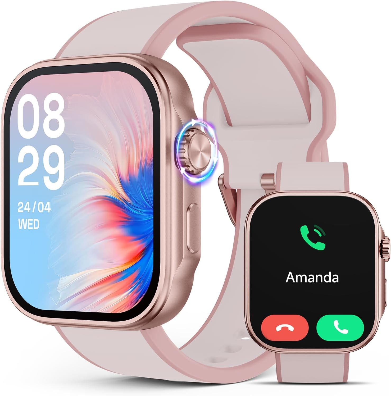 SOUYIE Smart Watch for Women, Blood Pressure Monitor Heart Rate Blood Oxygen Sleep, 3ATM Waterproof Fitness Tracker, 1.99″ AMOLED Display, Bluetooth Call Smartwatch Compatible Android and iOS Pink