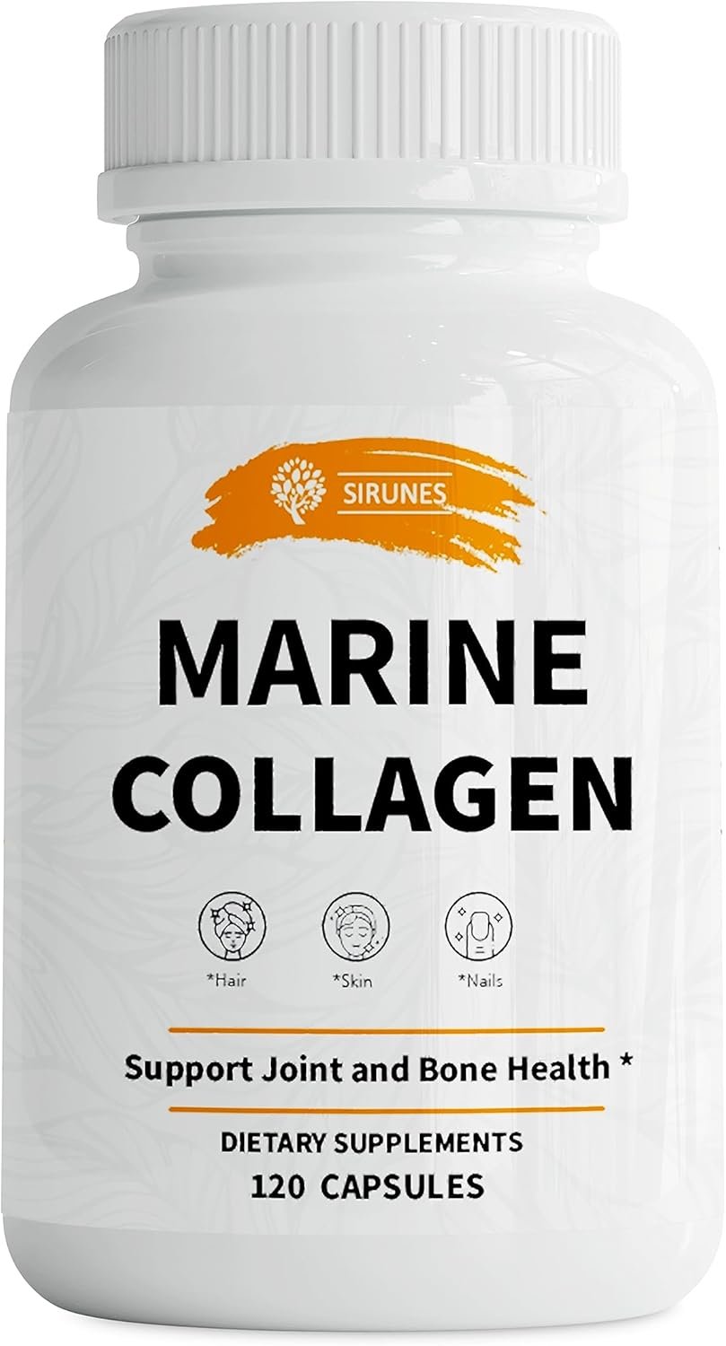 SIRUNES Marine Collagen Peptides, 120 Capsules – Fish Collagen Supplements for Women, Great for Hair, Skin, Nails, Joints & Bones – Made in USA