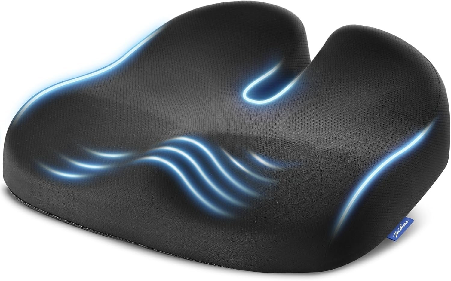 ZIKEE Ergonomic Seat Cushion with Thigh Relief Slope, High-Density Memory Foam Office Chair Cushions with U-Shaped Back for Tailbone, Sciatica Pain Relief, Suitable for Car Seat, Airplane, Bleacher
