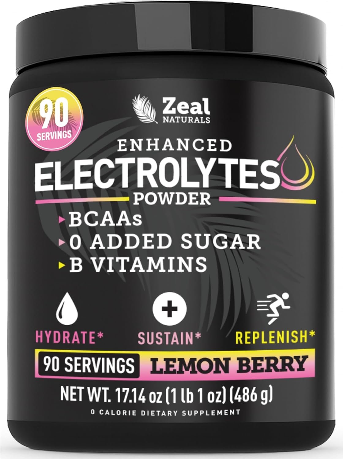 Zeal Electrolyte Powder – 90 Servings | Keto Electrolytes Powder | Zero Sugar, BCAAs, B-Vitamins | Potassium, Zinc, Magnesium | Hydration Powder Recovery Drink | Lemon Berry