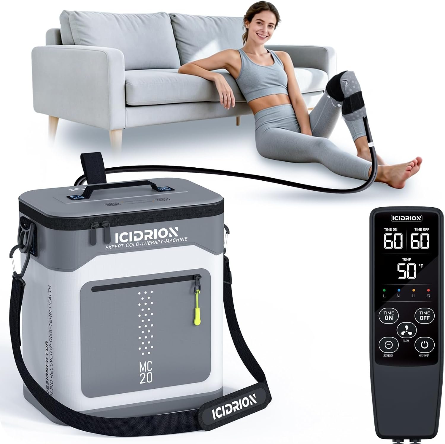 Ice Machine for Knee After Surgery, Programmable Cold Therapy Machine w/Temp Disp, 12H Knee Ice Machine Pain Relief, 12QT/Ultra-Quiet,Cryotherapy for Knee Replacement Shoulder Hip