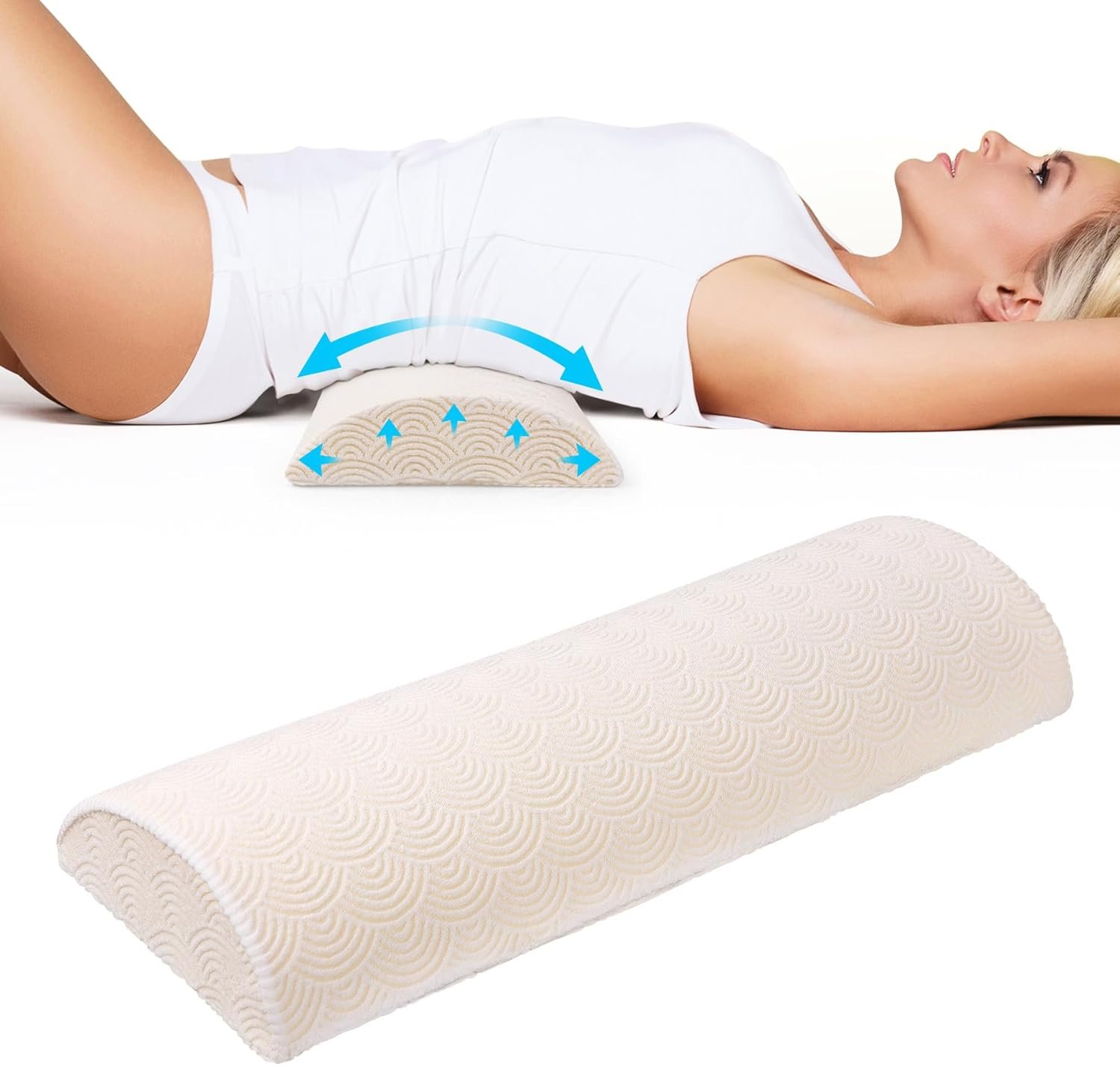 Cozyhealth – 3.15″H*23.6″L – Soft Lumbar Pillow for Sleeping, Memory Foam Back Lumbar Support Cushion for Lower Back Pain Relief Bed Waist Sleep Support Pillow for Side, Back Sleepers (White, Large)