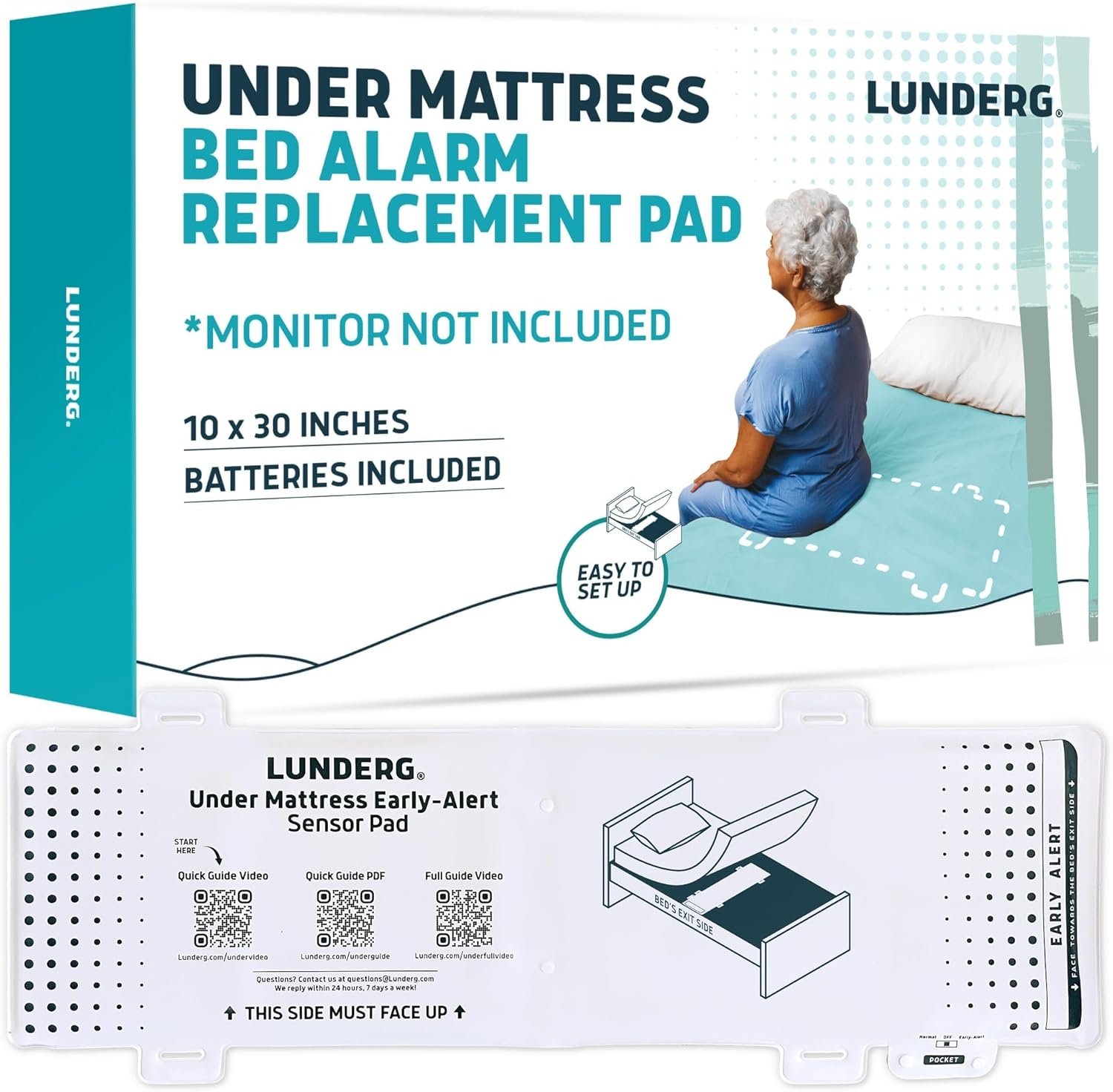 Lunderg Under Mattress Bed Alarm Pad – Pager NOT Included – Wireless Under Mattress Sensor Pad – Replacement or Extra Pad