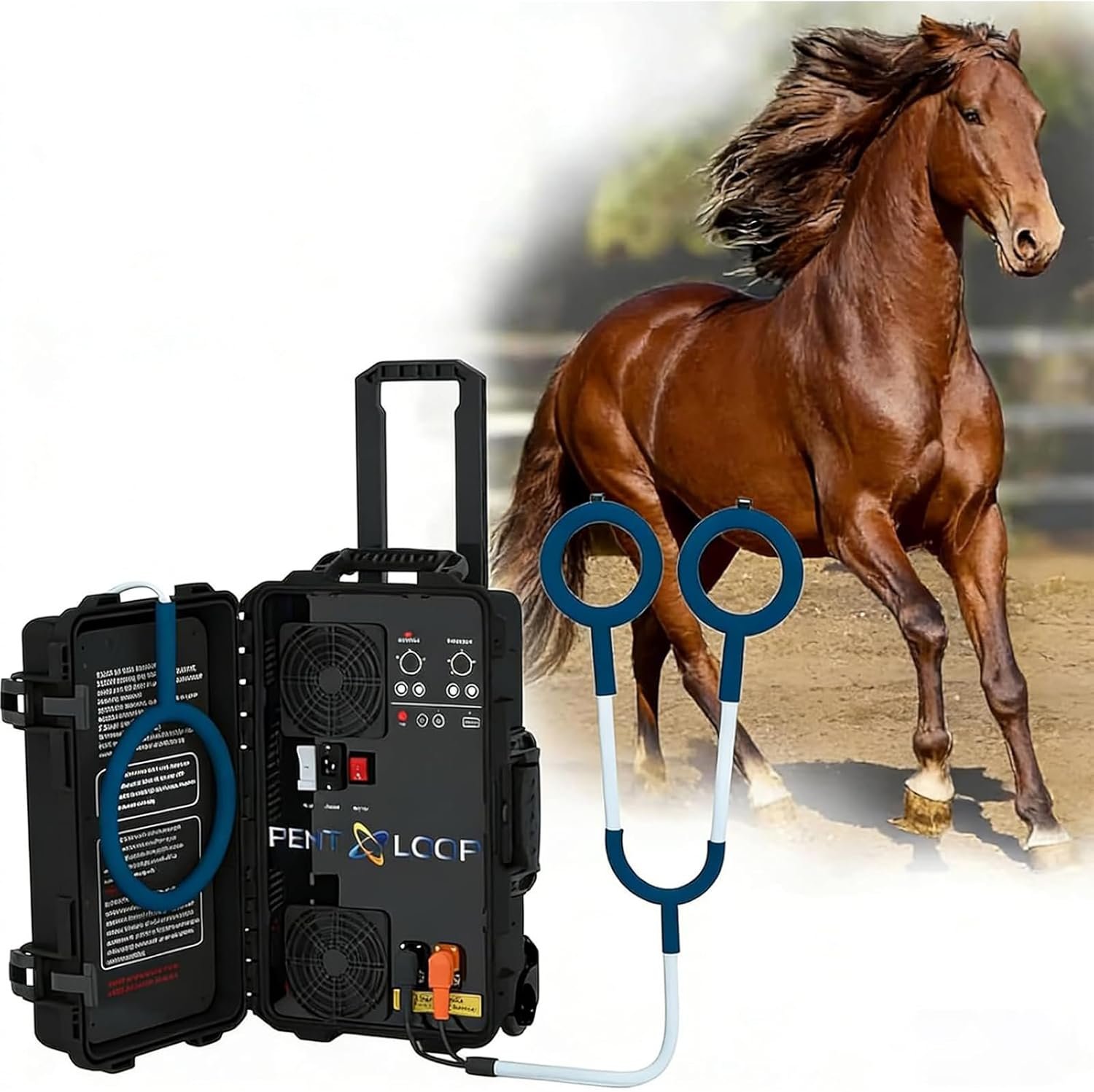 PEMF Therapy Device for Horses – Magnetic Pulse Machine w/X-Wing, Single & Butterfly Loop Attachments – Lameness Relief, Colic Care & Pain Recovery