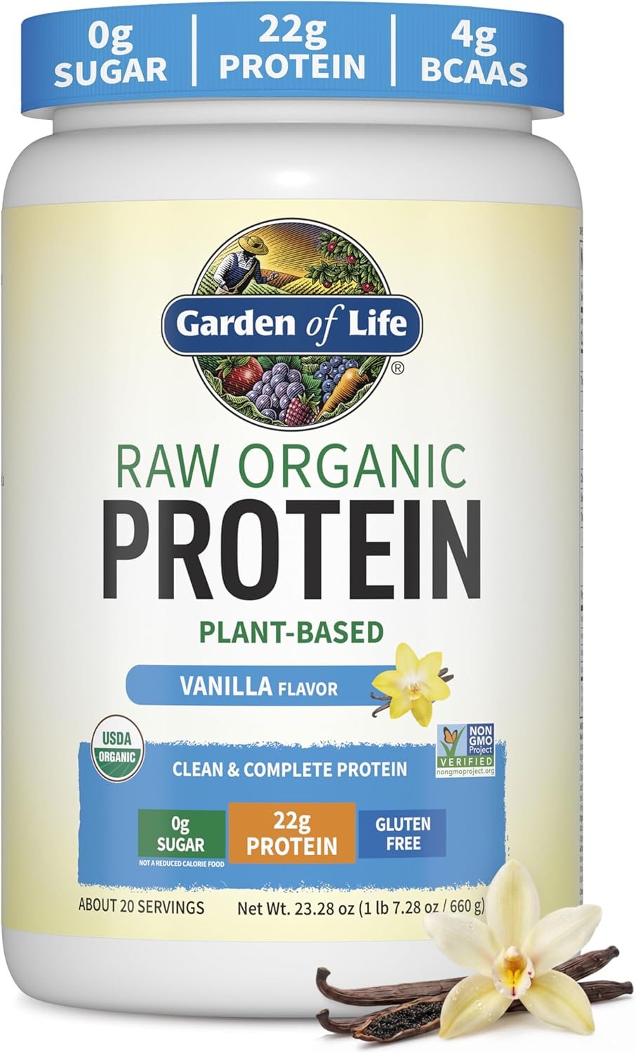 Garden Of Life Protein Powder, Vegan Protein Powder, Bcaa, Probiotics & Digestive Enzymes, Gluten & Lactose Free, Vanilla, 23.28 Ounce