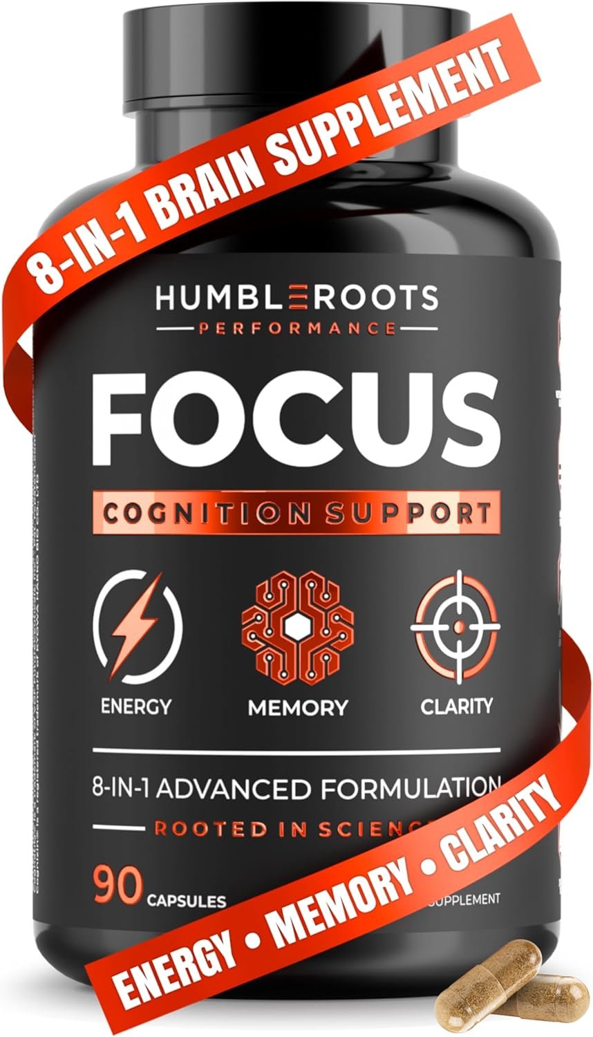 Advanced Focus Supplement Nootropic Brain Supplements for Memory and Focus | Lion’s Mane, Caffeine, L-Theanine, and 5 Additional Natural Ingredients to Improve Cognitive Health & Energy (90 Capsules)