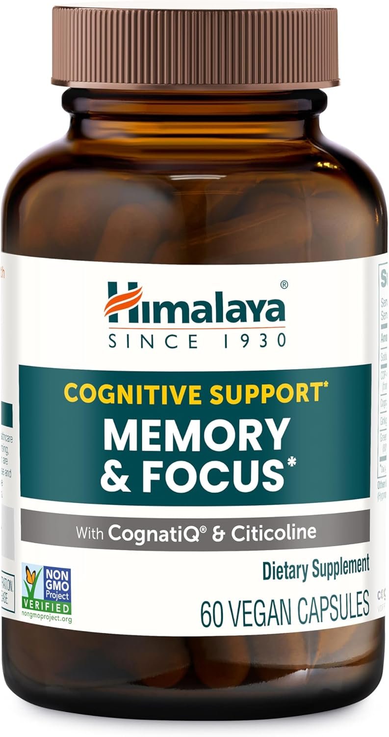 Himalaya Memory&Focus Herbal Supplement – Cognitive Support with CognatiQ and Citicoline, Nootropic Brain Supplements for Memory and Focus, Memory Pills for Brain, Brain Health Supplements for Adults