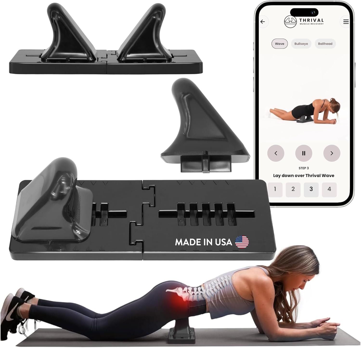 Thrival Wave – Fully Adjustable Psoas Muscle Release Tool with Thrival App for QL, Hip Flexor, Back, Hamstring, Glute, Iliacus, and Neck Pain – Trigger Point and Myofascial Release Tool – Carbon Black
