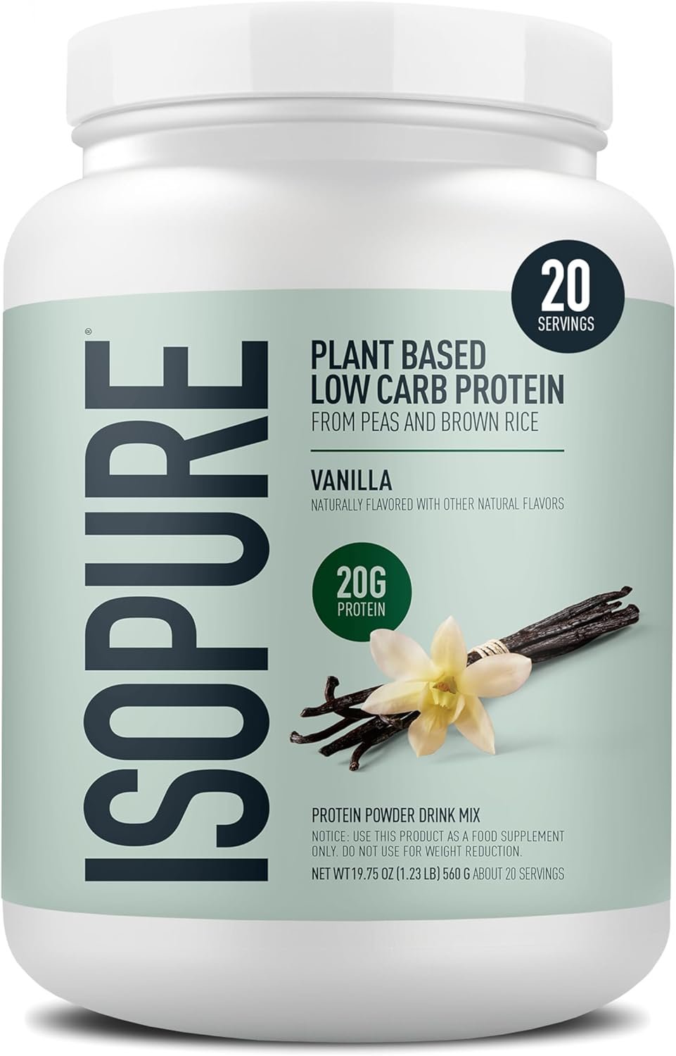 Isopure Plant-Based Protein Powder – 20g Organic Pea and Rice Protein with a Complete Amino Acid Profile – Supports Muscle Recovery & Lean Nutrition, Vanilla, 20 Servings