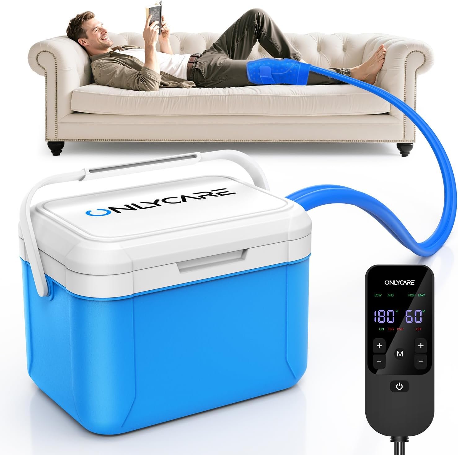 ONLYCARE Ice Machine for Knee After Surgery, Portable Cold Therapy Machine, Program Timer Knee Ice Cryotherapy Machine with Quiet Pump, Cold Compress Pad for Ankle, Arm Joints, Sports Injuries