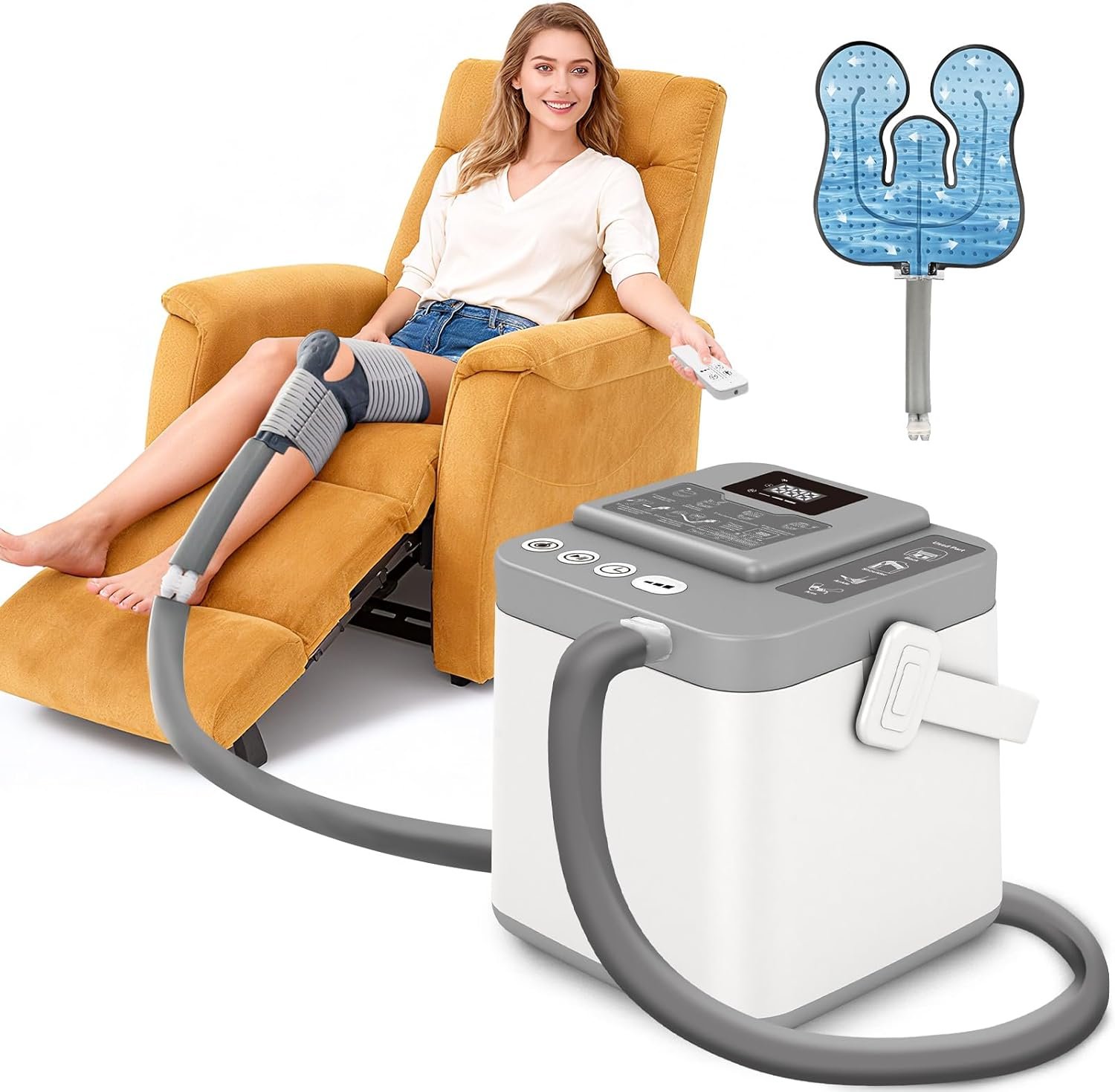 Cold Therapy Machine,Programmable Timer Knee Ice Machine with Silent Pump,Knee Replacement System for Cryotherapy Pain Sports Injuries,Ice Therapy Ankle/Leg/Shoulder/Back/Hip