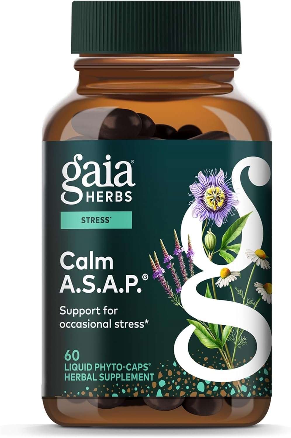 Gaia Herbs Calm A.S.A.P. – Stress Support Supplement with Skullcap, Passionflower, Chamomile, Vervain, Holy Basil & More – Supports Calm* – 60 Vegan Liquid Phyto-Caps (20 Servings)