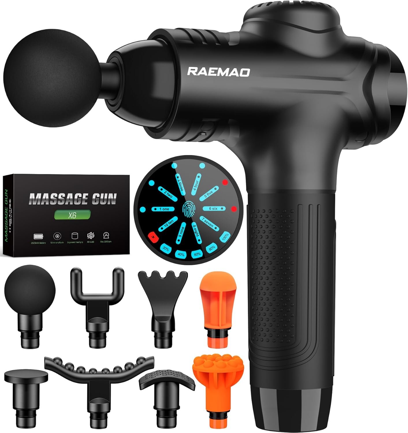 Massage Gun, Handheld Electric Deep Tissue Muscle Massager for Athletes for Pain Relief Attaching 8 Replacement Heads, Percussion Massager with 10 Speeds, Father’s Day Gifts, Black