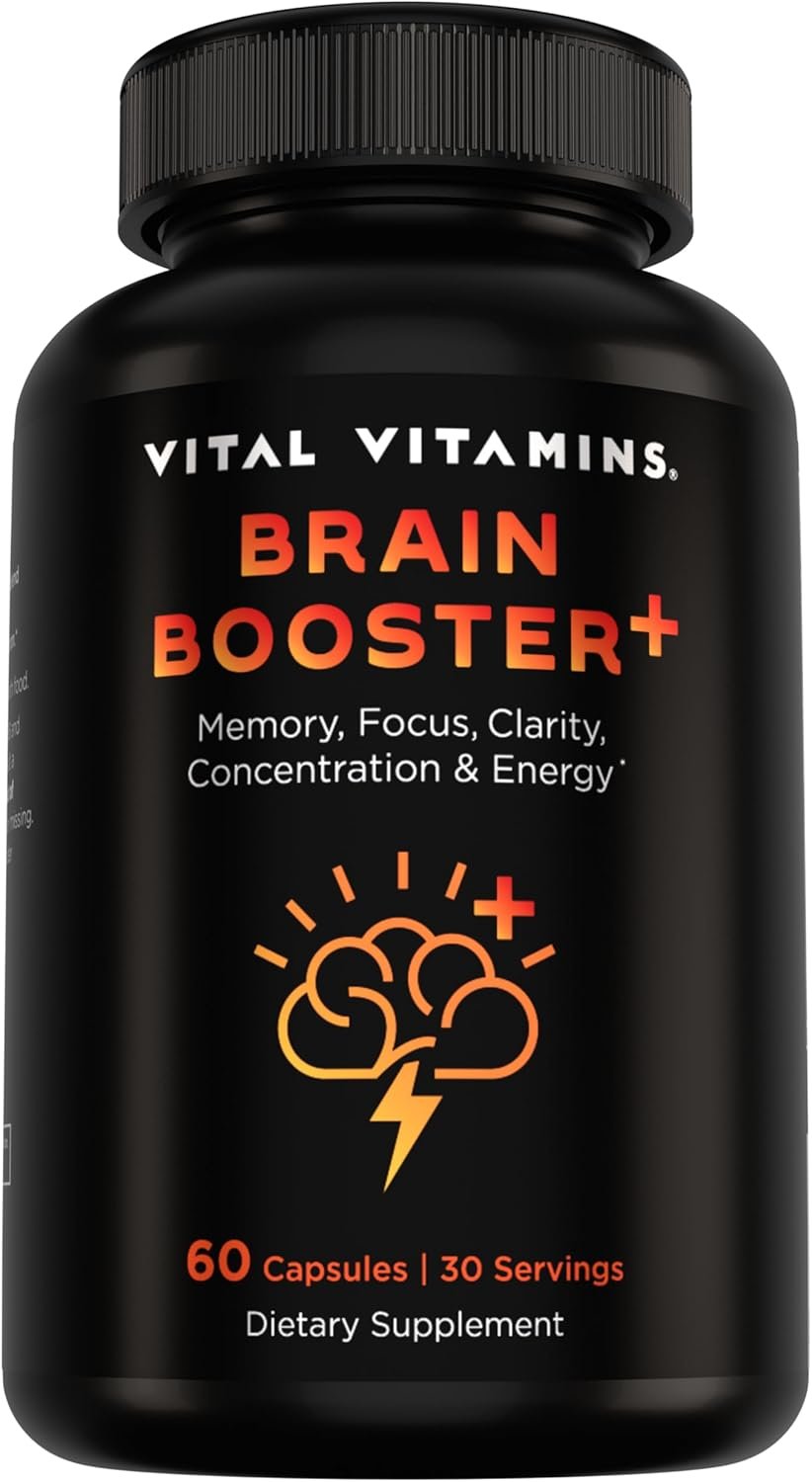Vital Vitamins Nootropic Brain Supplement Plus – for Memory, Focus, Concentration, Neuro Energy, Clarity – with Lion’s Mane Mushrooms – 60 Capsules