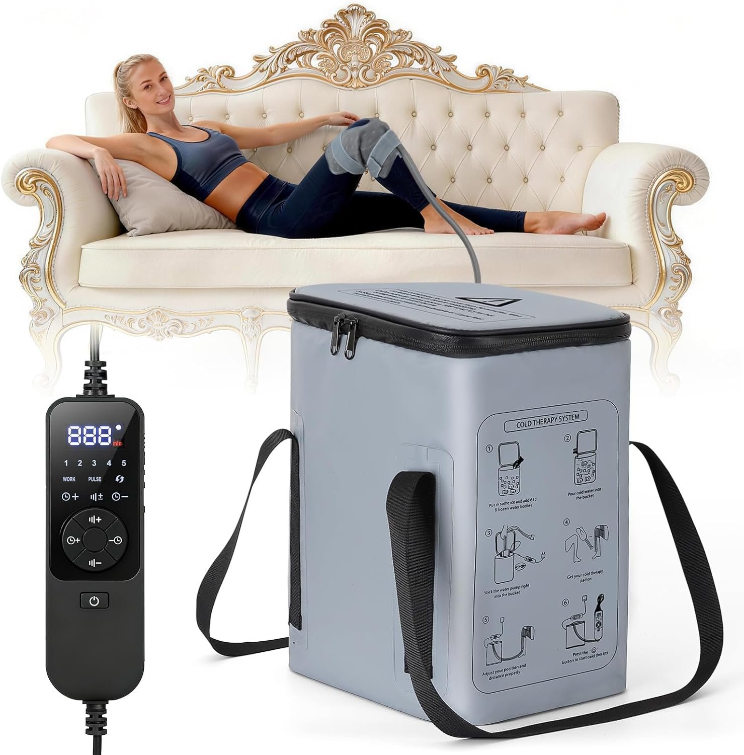 Cold Therapy Machine, Portable Ice Machine for Knee After Surgery，Programmable Knee Replacement Recovery System, Cryotherapy for Post Surgery Recovery Sports Injuries, Reduce Swelling, Gray
