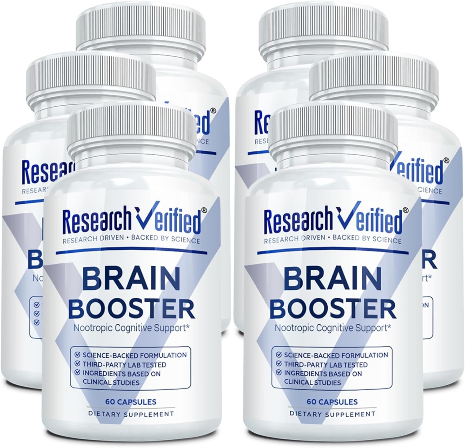 Research Verified Brain Booster – Brain Supplement for Memory and Focus, Nootropic Supplement for Cognitive Support – 360 Vegan Capsules – 6 Bottles