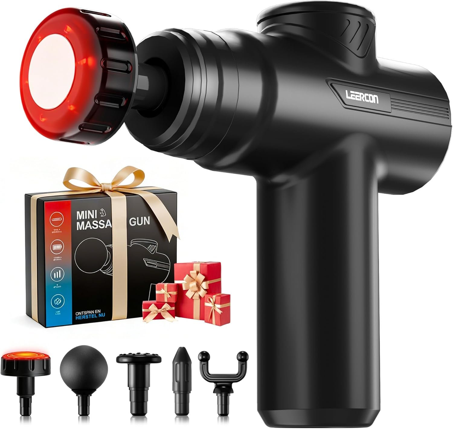LEERCON Massage Gun with Heat Deep Tissue Back Massager Gun for Pain Relief, Mini Percussion Massage Gun – Birthday Gifts for Men Women Dad Mom him, Black