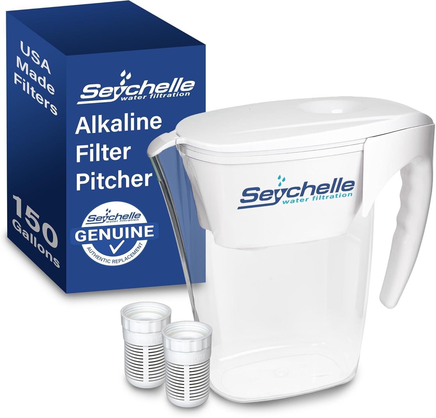 Seychelle pH2O Alkaline Water Filter Pitcher – pH Enhancing Filtration – USA-Made Filter, 64oz