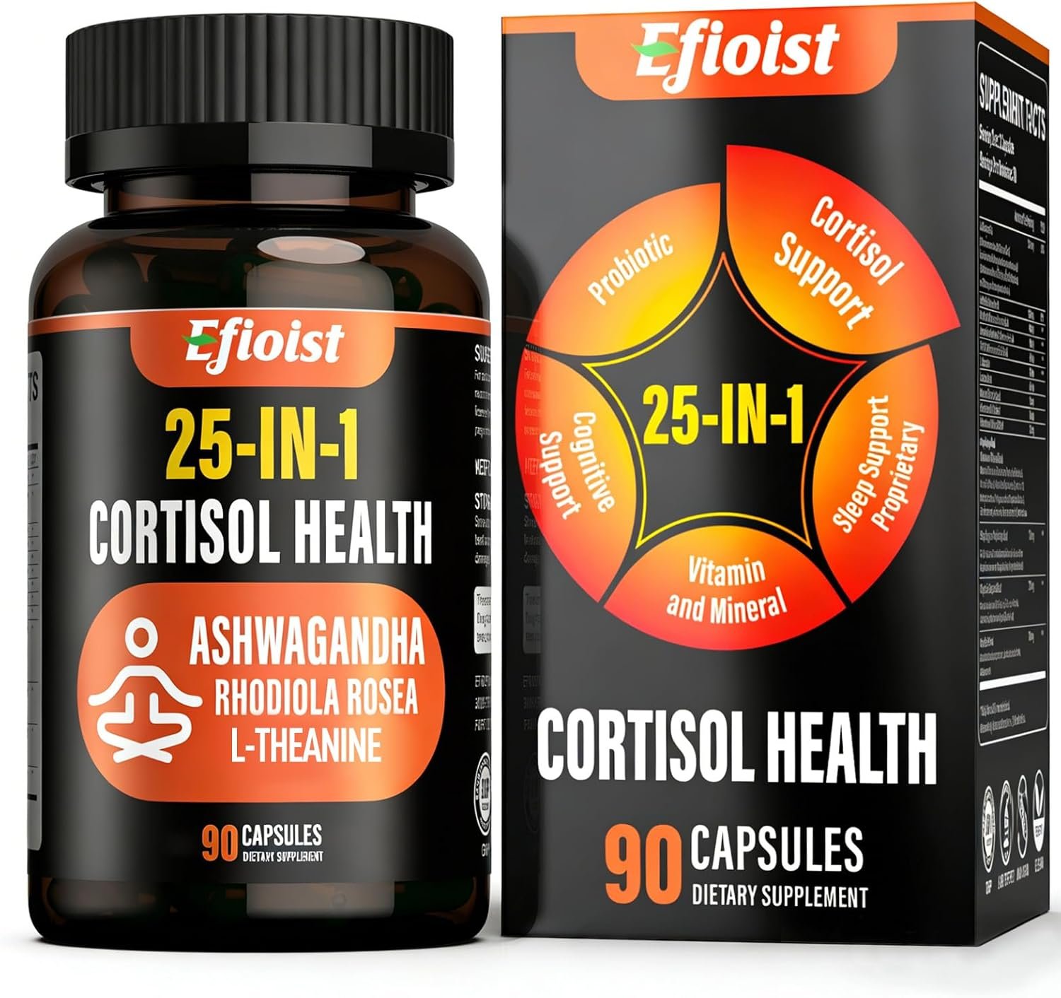 Cortisol Supplement for Women & Men, 25-in-1 Cortisol Reducer, Cortisol Manager with Ashwagandha, Rhodiola Rosea, L-Theanine, for Mood, Relaxation, Focus, Sleep Support, 90 Capsules for 1.5 Months