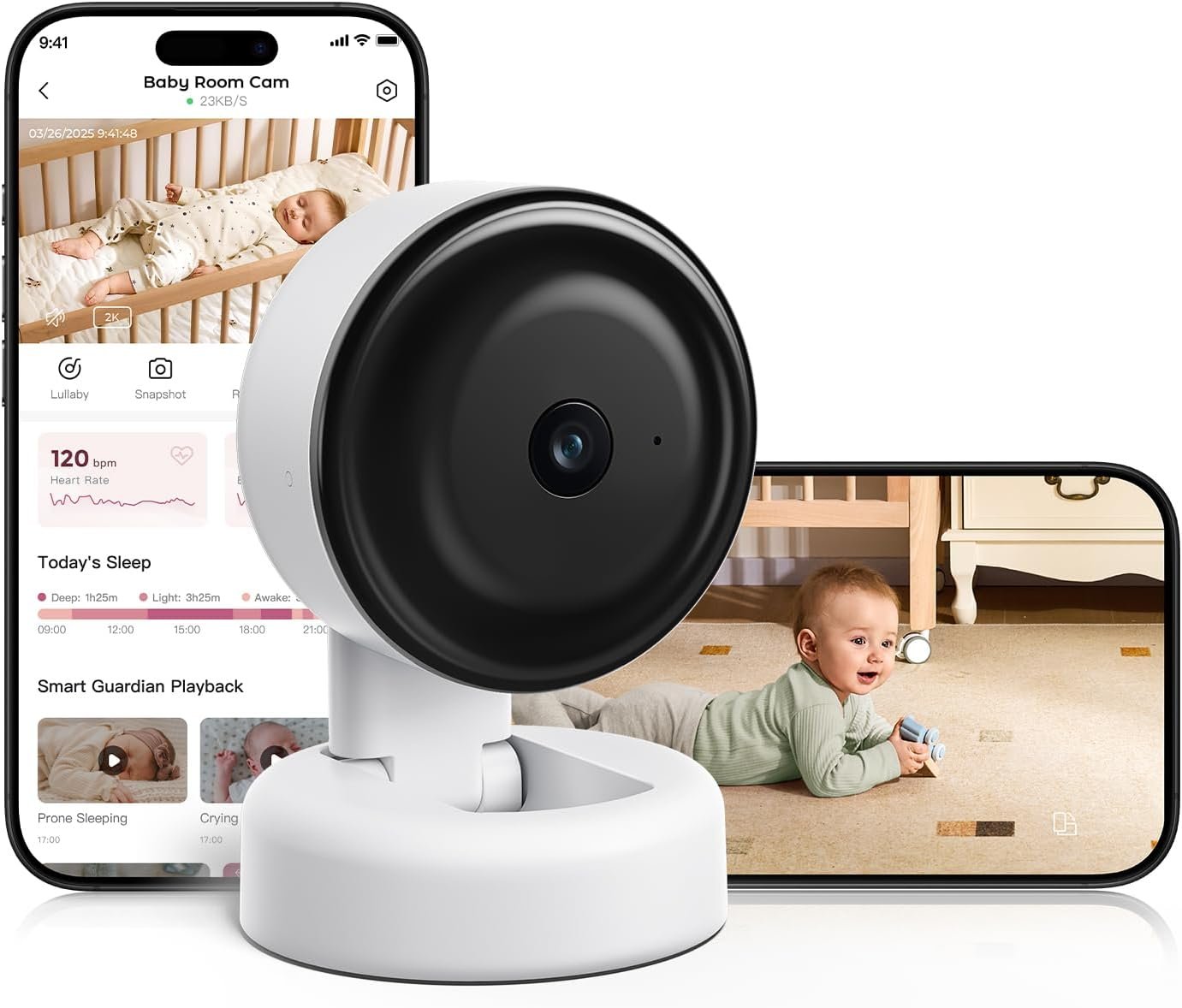 Momcozy Smart Baby Monitor BM08, Contact-Free Baby Monitoring with 2K HD Night Vision, AI Safety Detection for Sound/Motion/Cry, Sleep Datas, Wi-Fi Connection, 2-Way Audio, Newborn Essentials