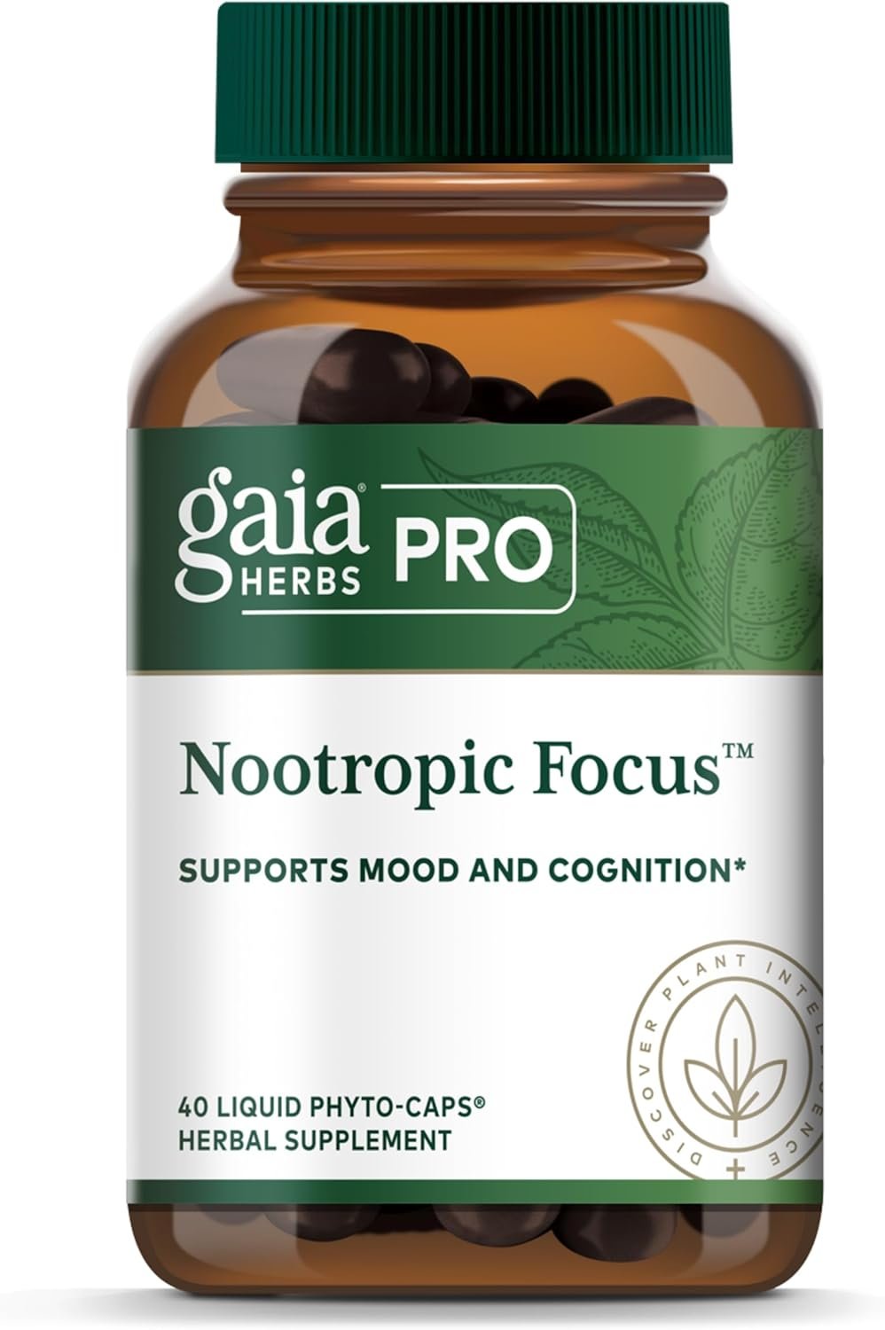 GAIA HERBS PRO Nootropic Focus – Brain Health Support Supplement* – Nootropic Supplement with Saffron, Ginkgo Leaf Extract & Lemon Balm – Vegan, Gluten-Free – 40 Liquid Phyto-Caps (20 Servings)