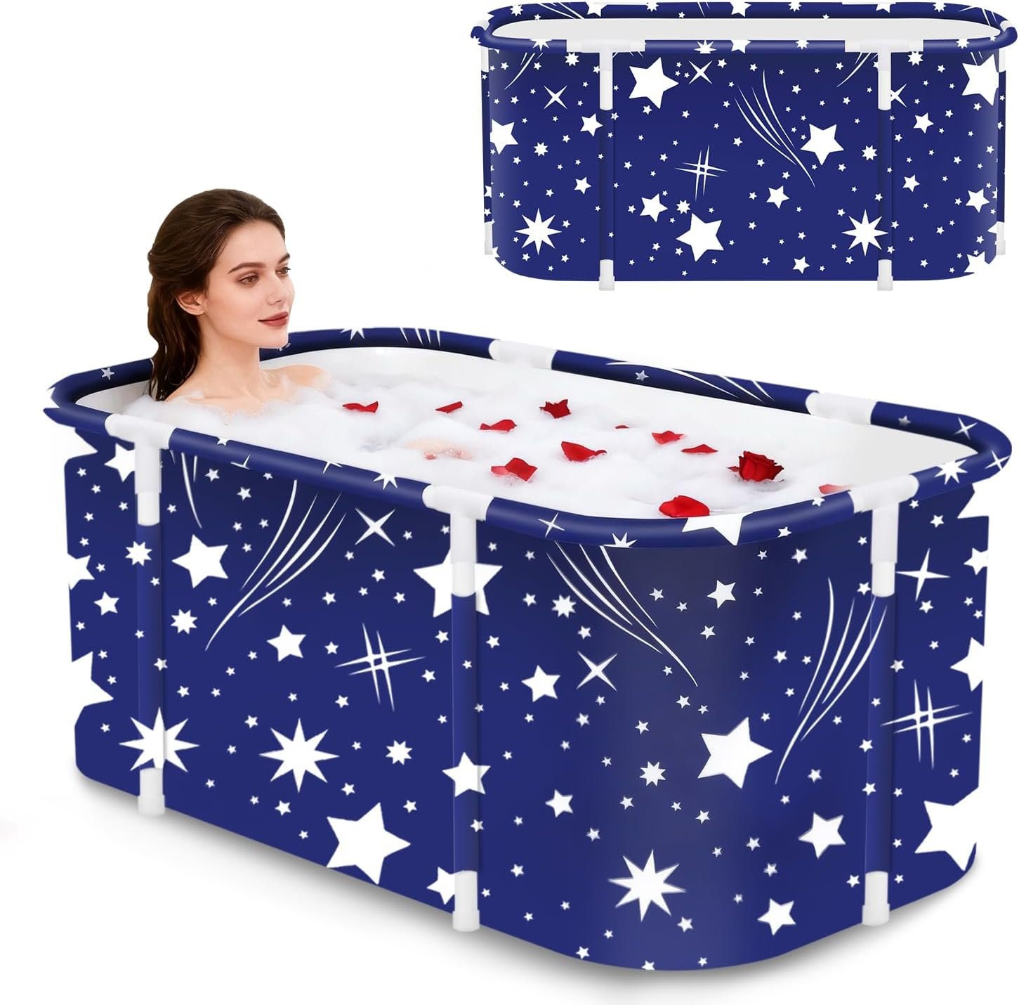 Portable Foldable Bathtub,Foldable Soaking Bathtub for Adults, Freestanding Bathtubs, Hot Bath Tub, Ice Bath, Family Bathroom SPA Tub 47.2×19.7×21.7inch (Star)