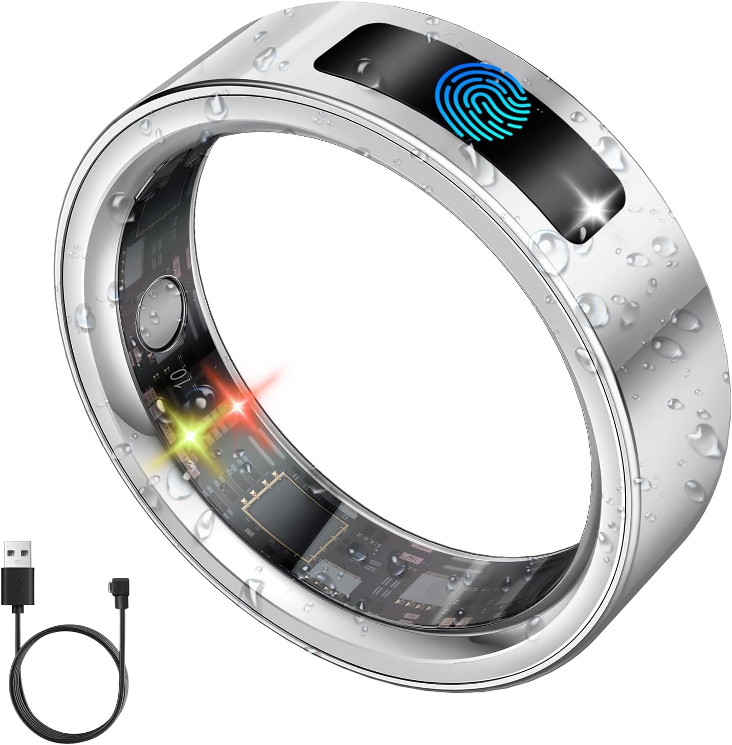 uaue Smart Ring for Women Men, Fitness Tracker Ring with Heart Rate/Women’s Health/Sleep/Steps, Touch Control, Vibration Alert, IP68 Waterproof Health Ring for iPhone/Android, No Subscription,Silver 7